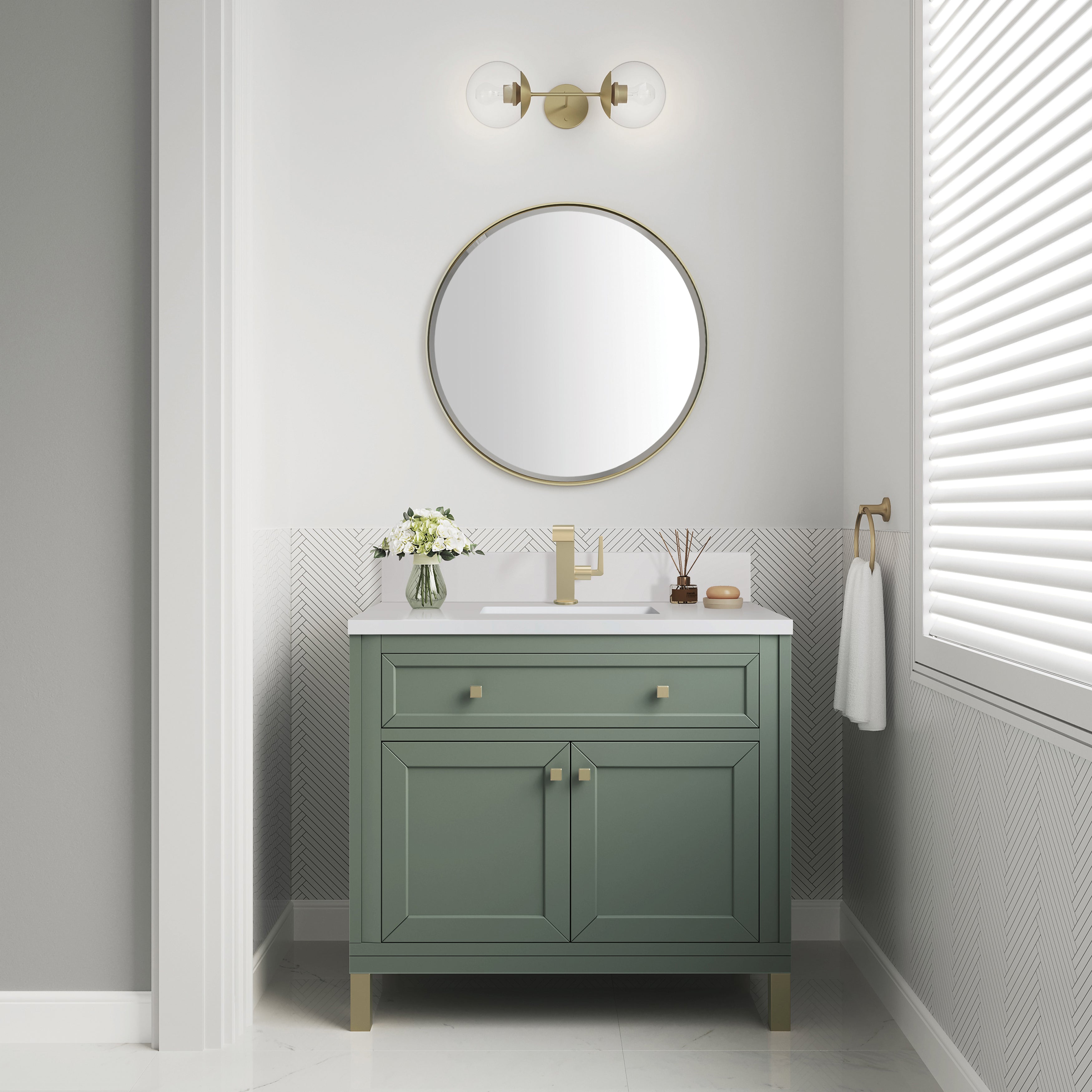 James Martin Chicago 36" Single Vanity in Smokey Celadon with 3cm Countertop