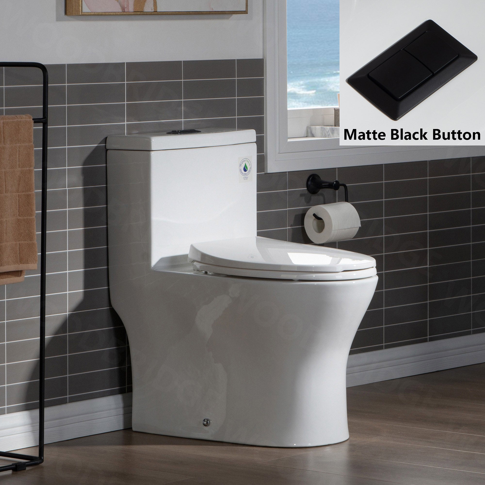 WOODBRIDGE Modern One Piece Dual Flush 1.28 GP Toilet,with Soft Closing Seat