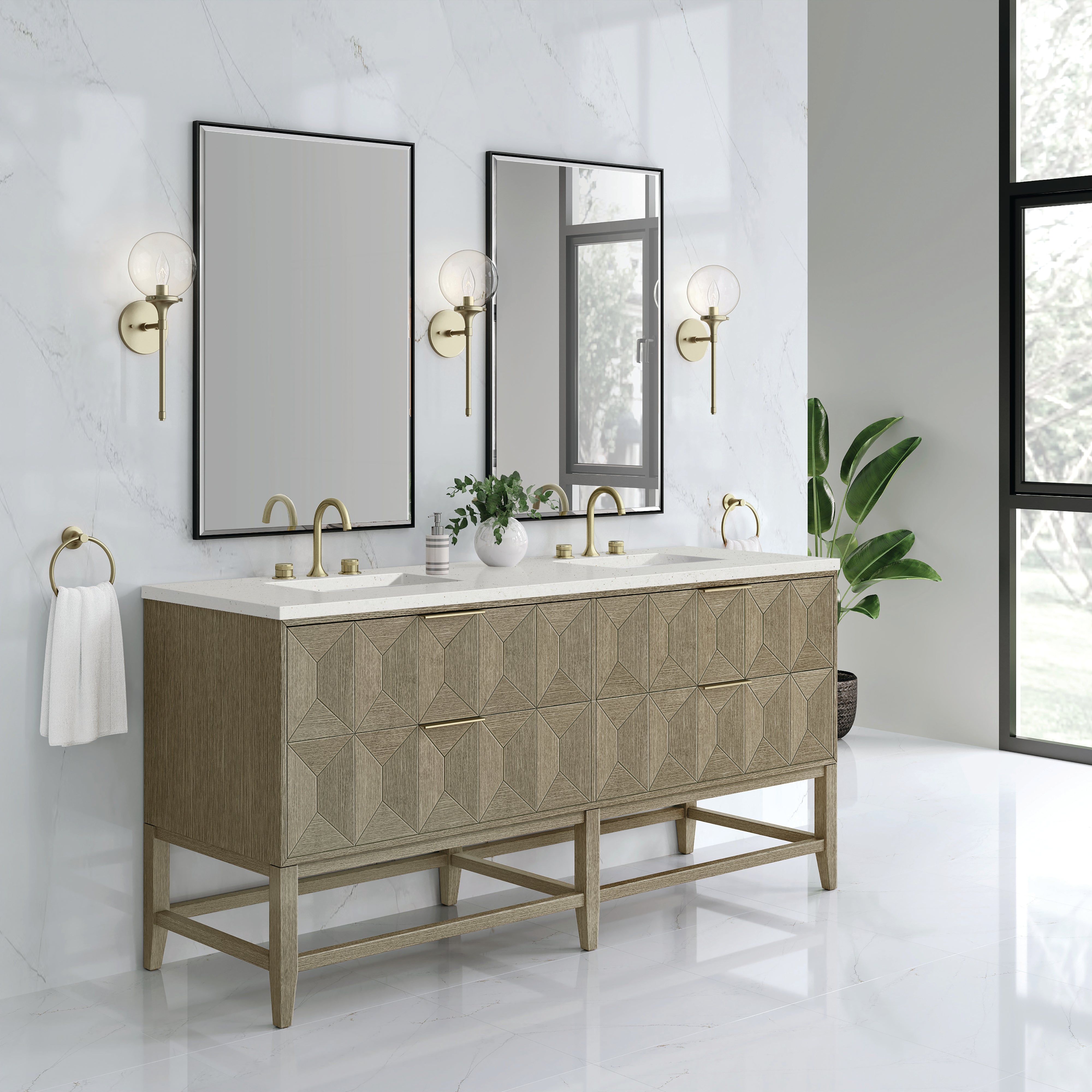 James Martin Emmeline 72" Double Vanity in Pebble Oak with 3cm Countertop
