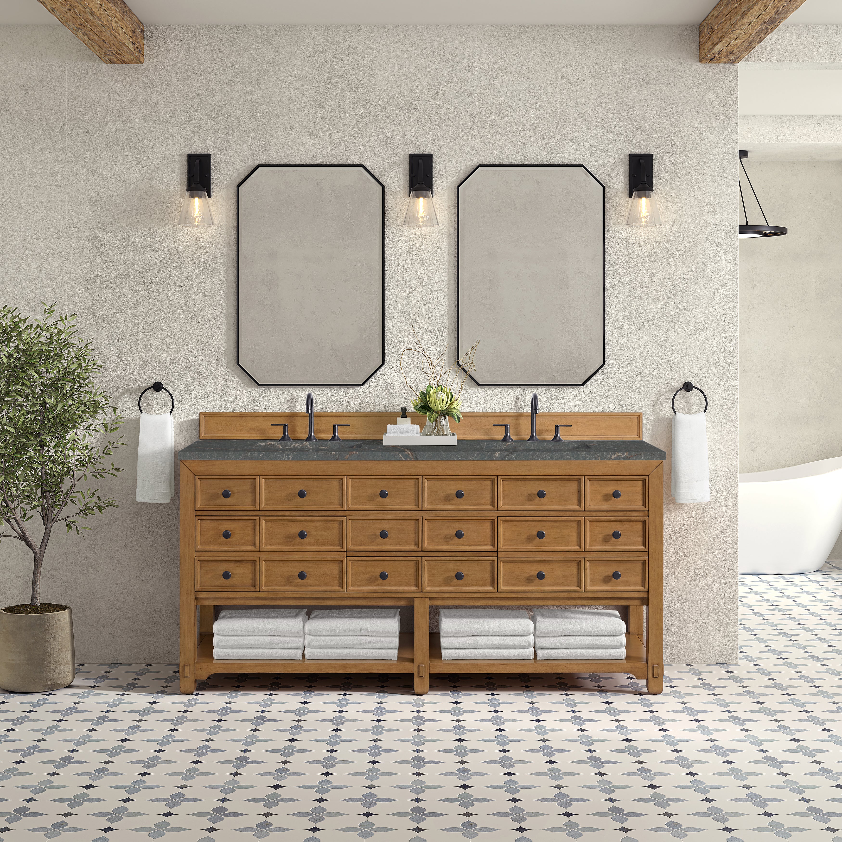 James Martin Malibu 72" Double Vanity in Amber Birch with 3cm Countertop