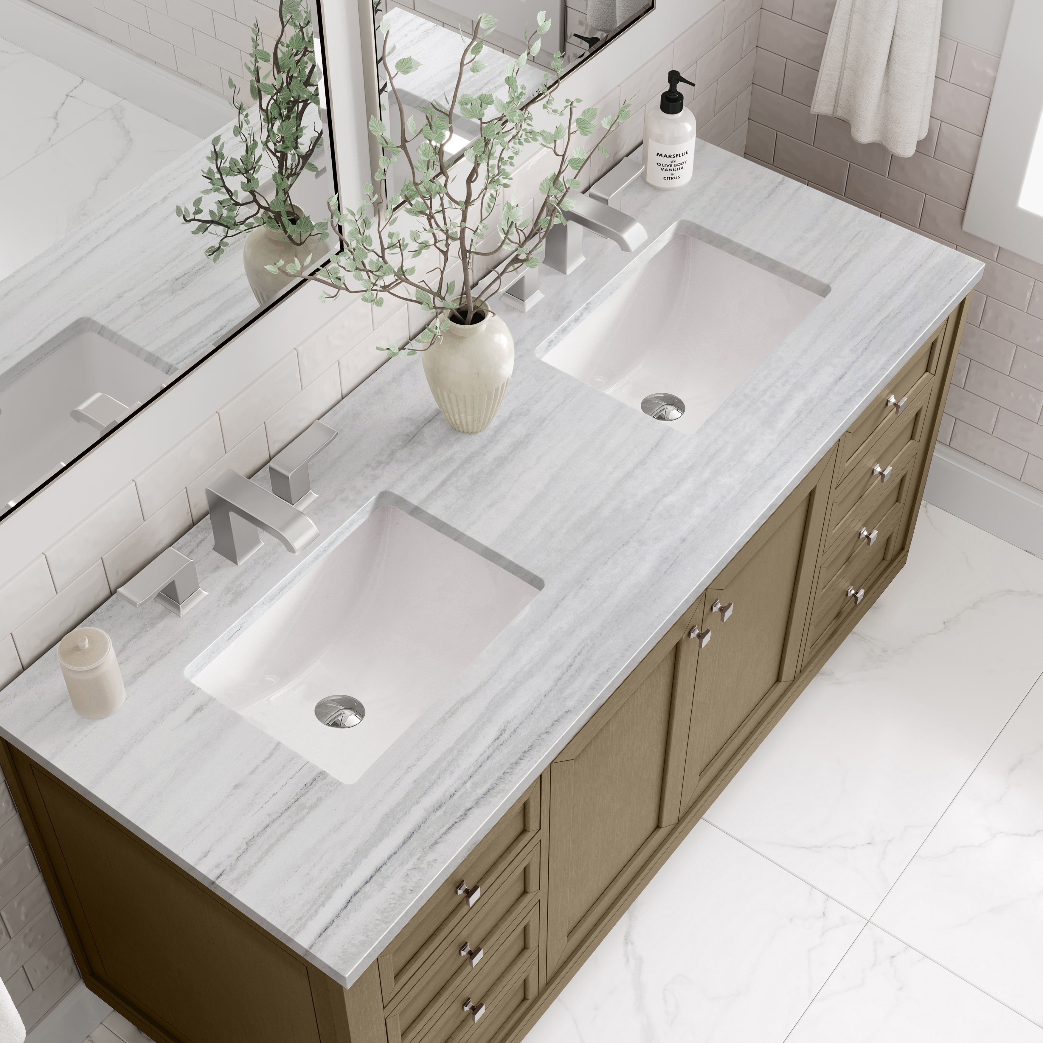James Martin Chicago 60" Double Vanity in Walnut Whisper with 3cm Countertop