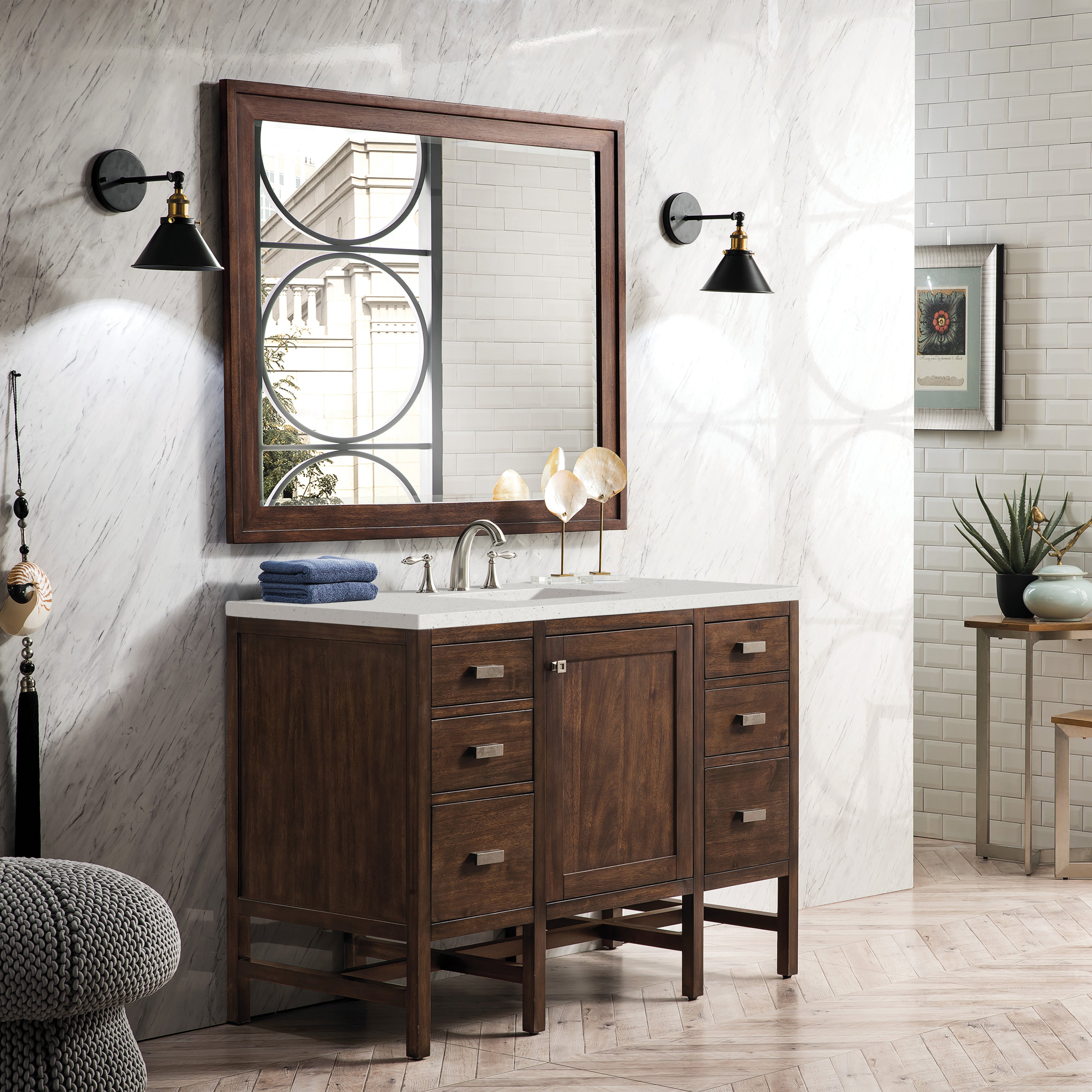James Martin Addison 48" Single Vanity in Mid-Century Acacia with 3cm Countertop