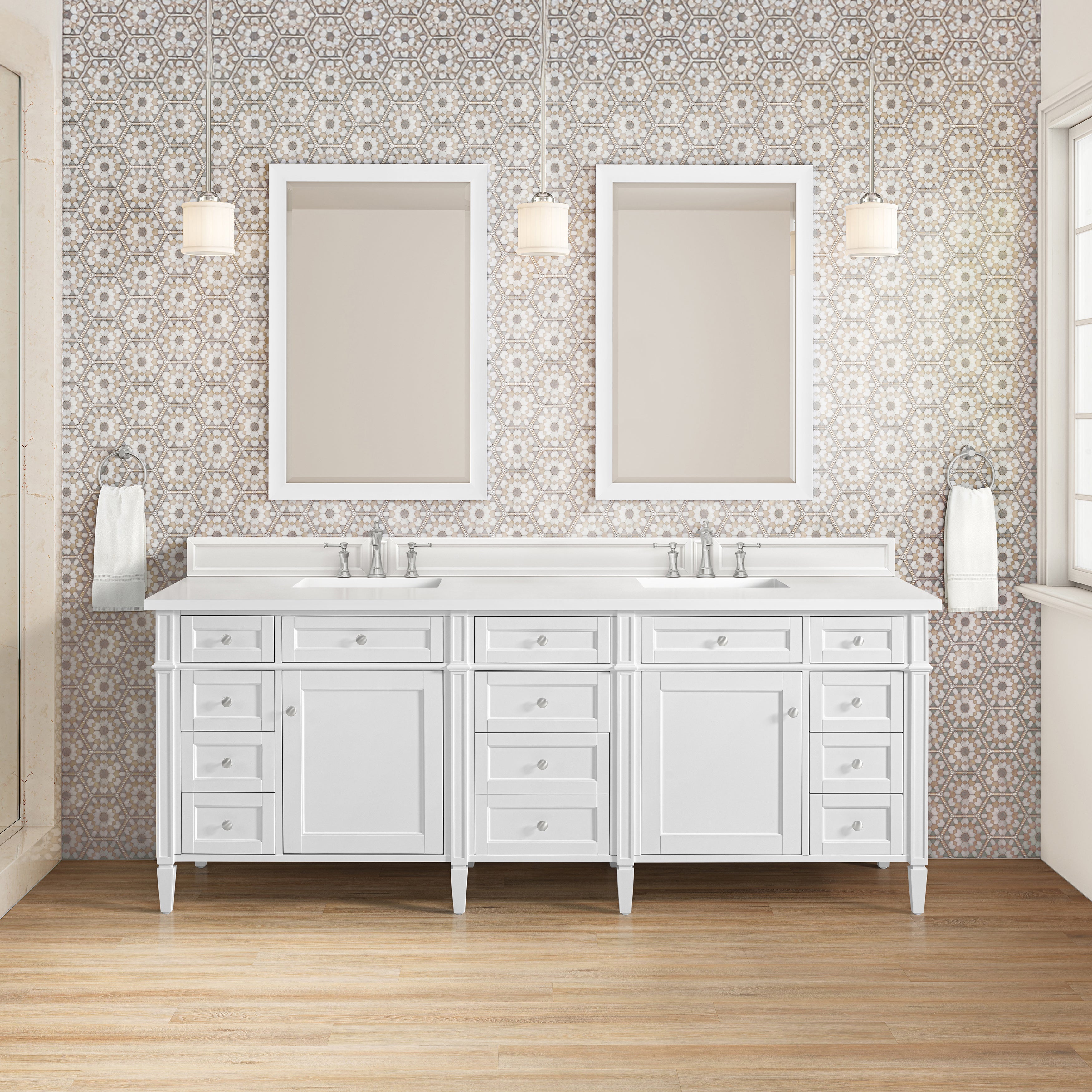 James Martin Brittany 84" Double Vanity in Bright White with 3cm Countertop