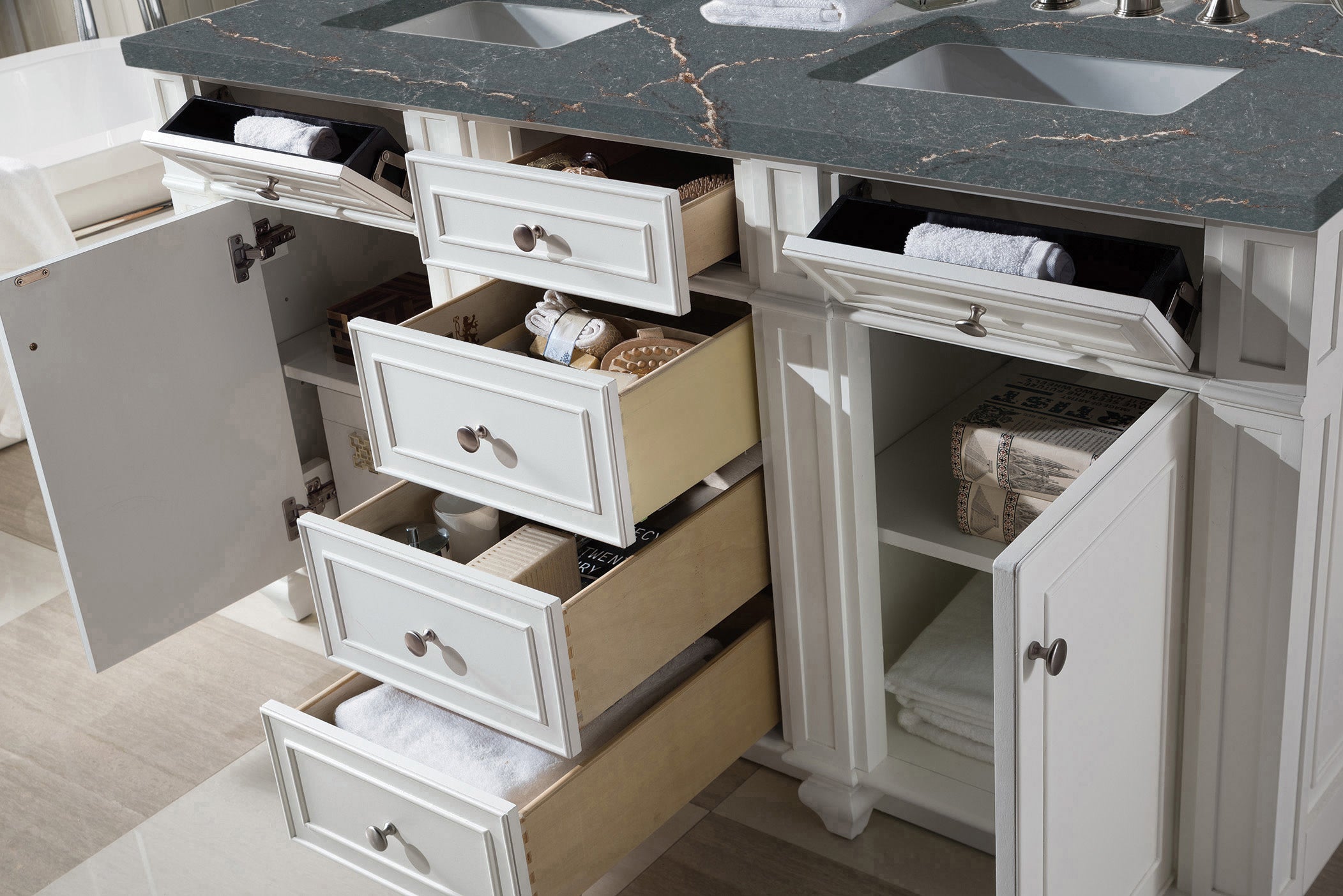 James Martin Bristol 60" Double Vanity in Bright White with 3cm Countertop
