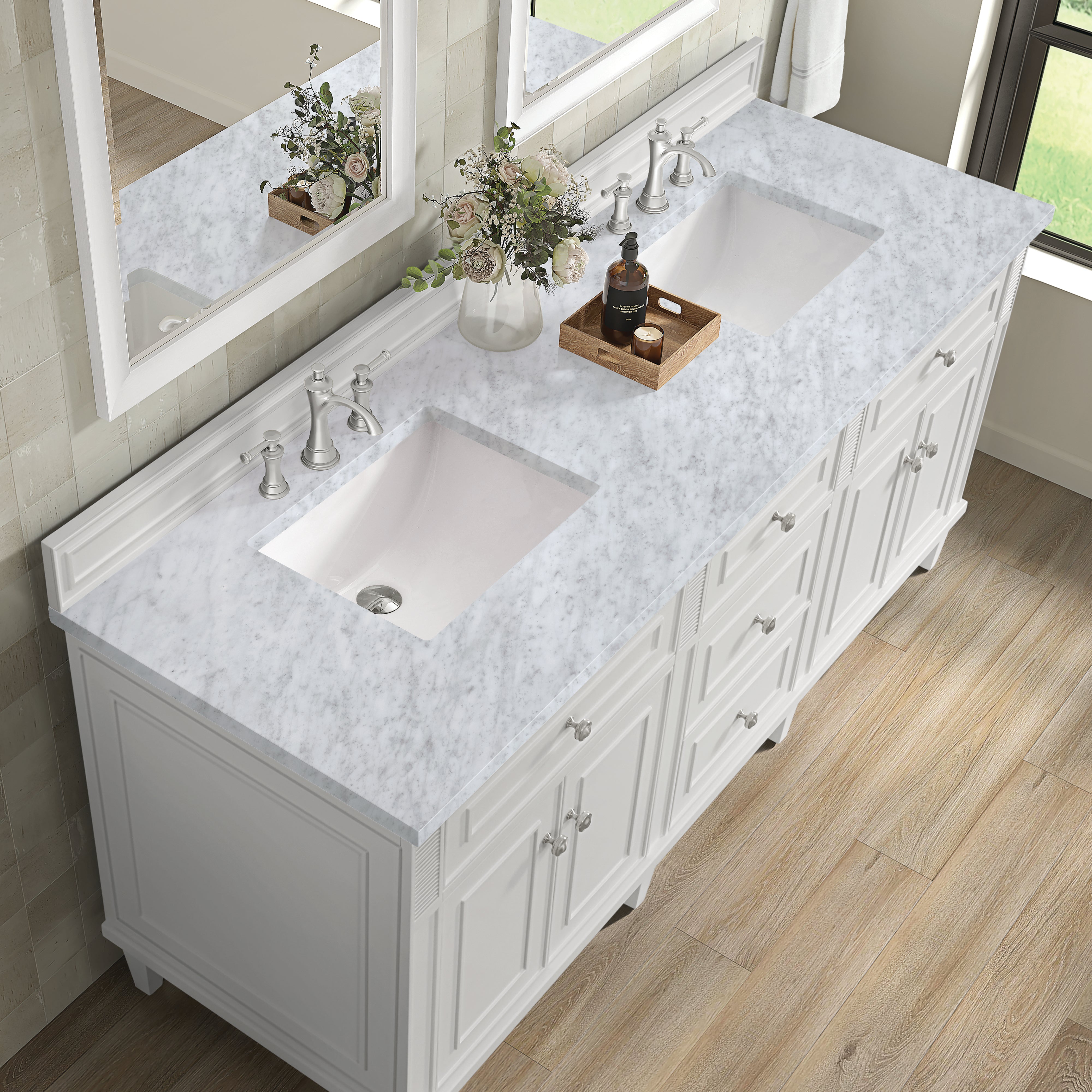 James Martin Lorelai 72" Double Vanity in Bright White with 3cm Countertop
