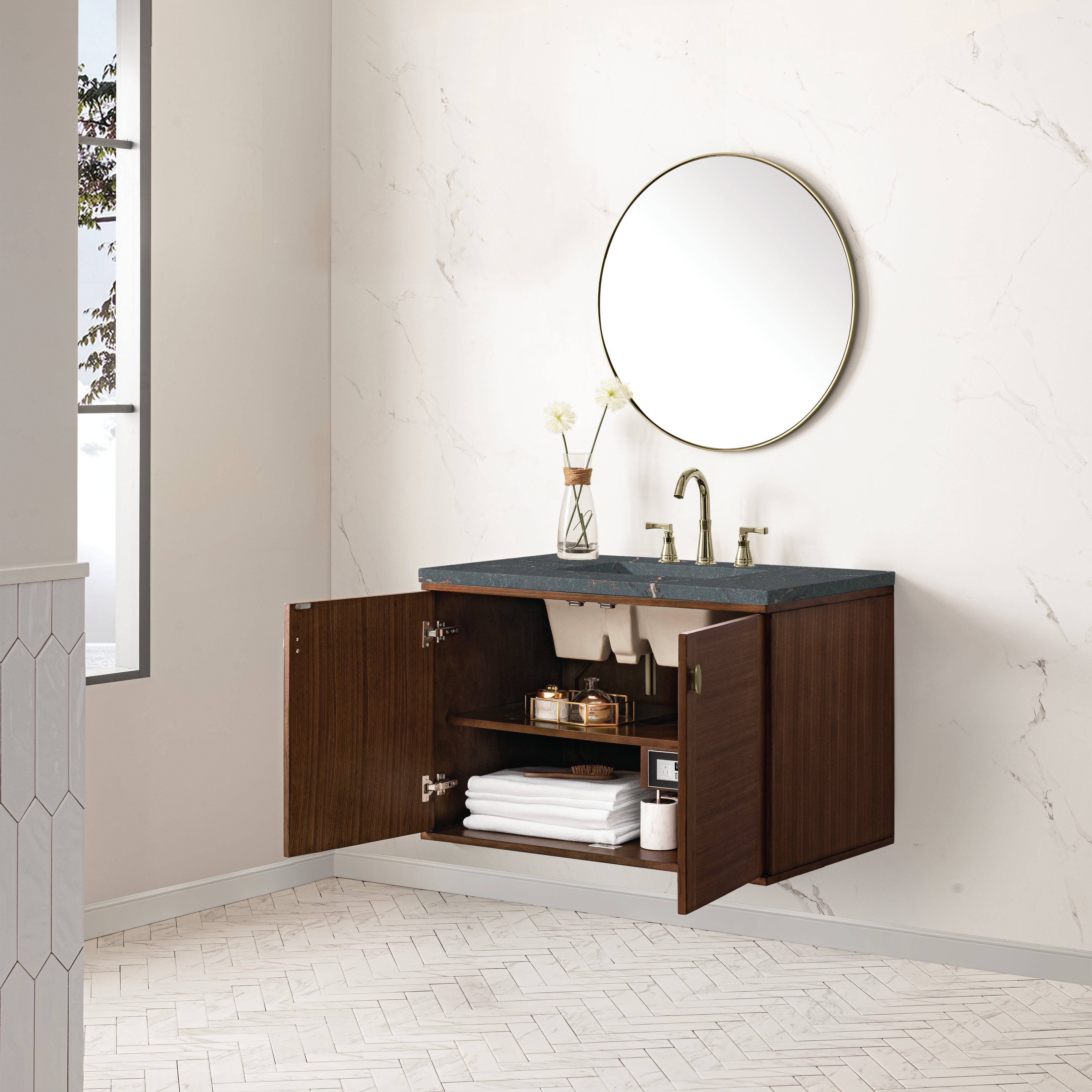 James Martin Amberly 36" Single Vanity in Mid-Century Walnut with 3cm Countertop