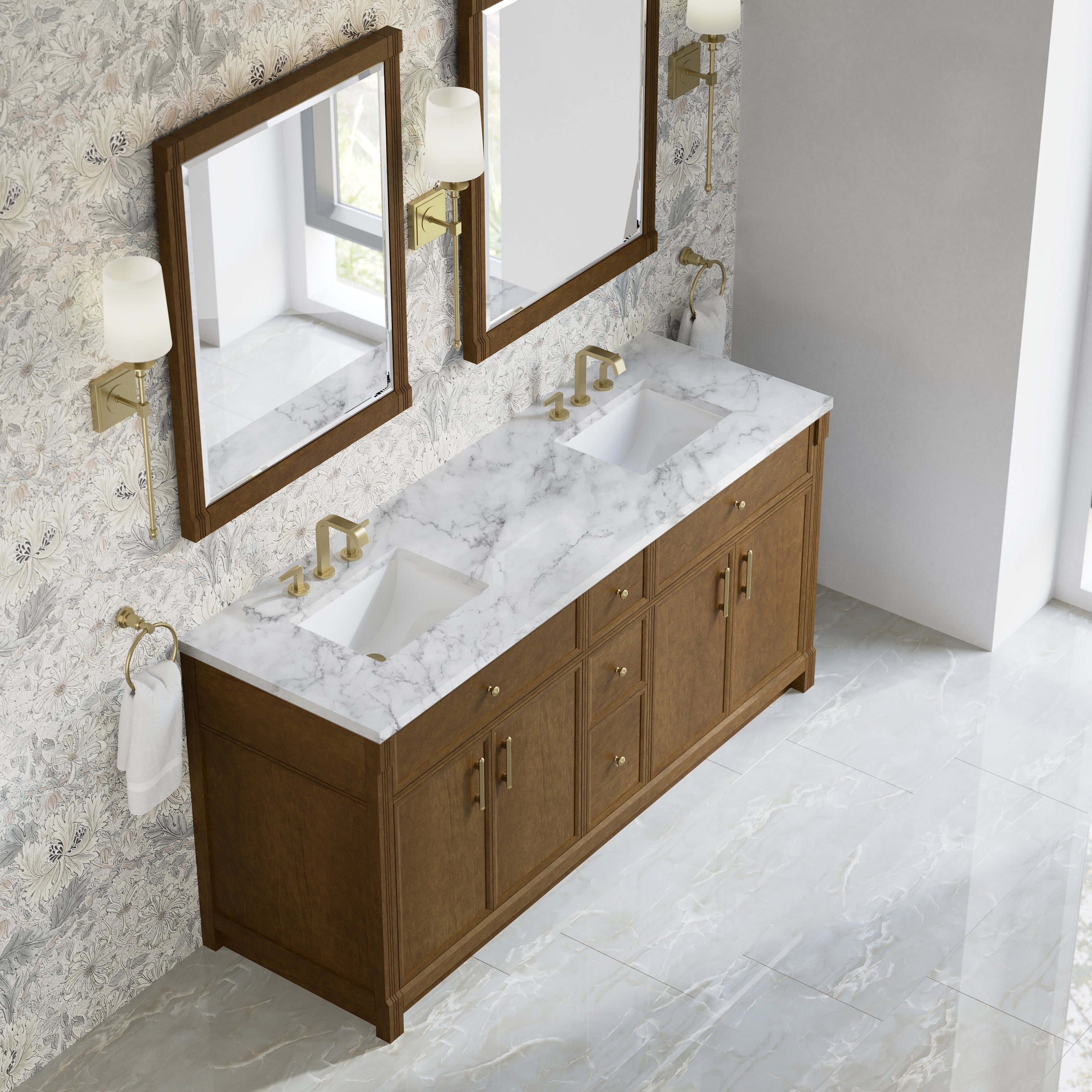 James Martin Bellshire 72" Double Vanity in Honey Oak with 3cm Countertop