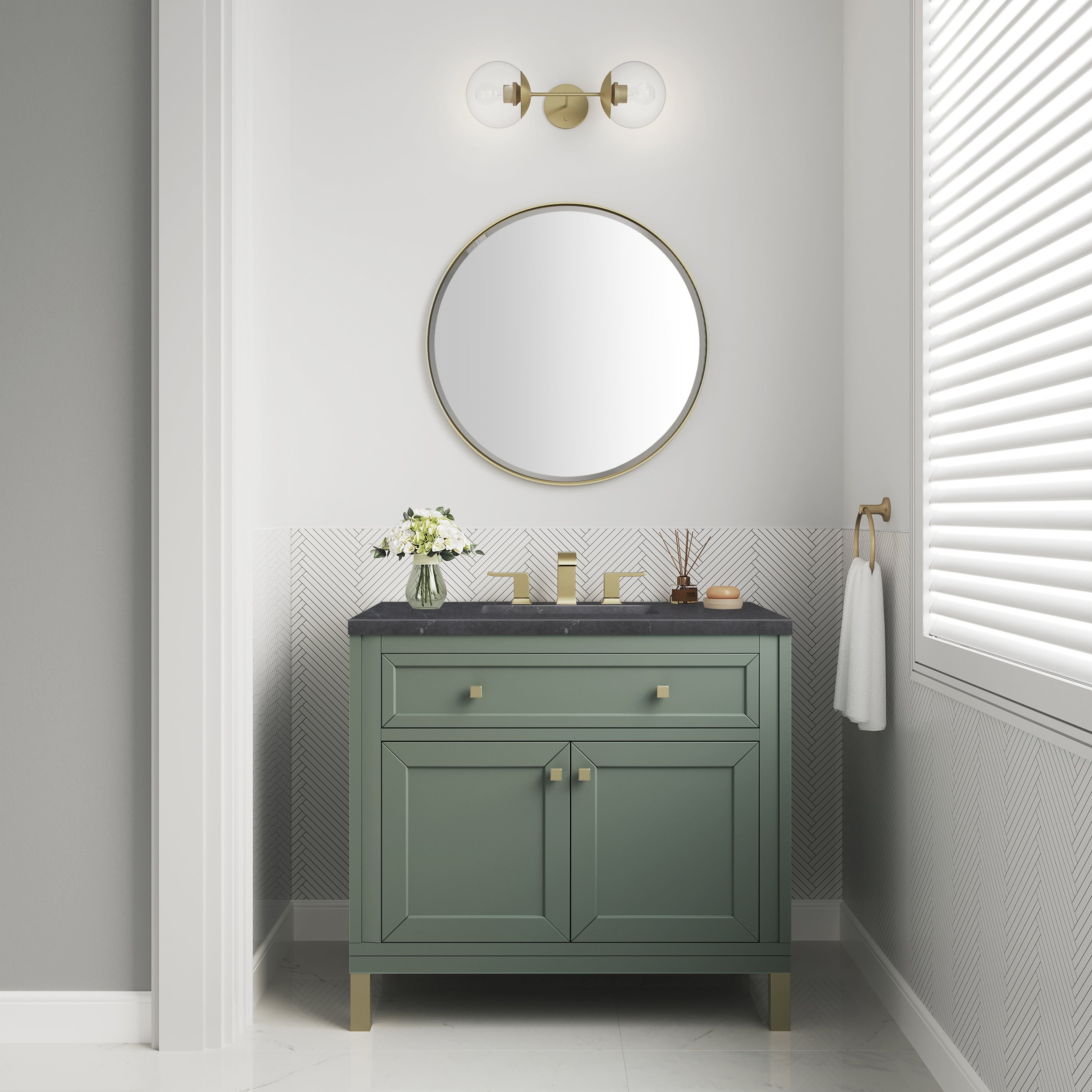 James Martin Chicago 36" Single Vanity in Smokey Celadon with 3cm Countertop