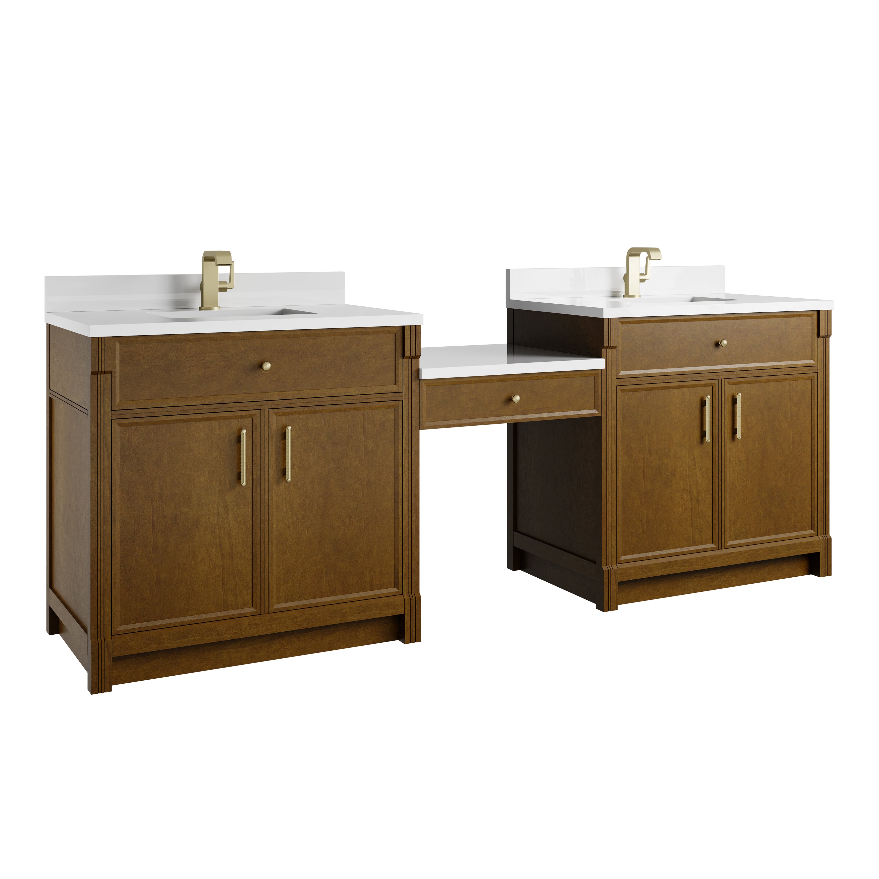 James Martin Bellshire 96" Dual Vanity Set with 24" Make-Up Counter in Honey Oak with 3cm Countertop