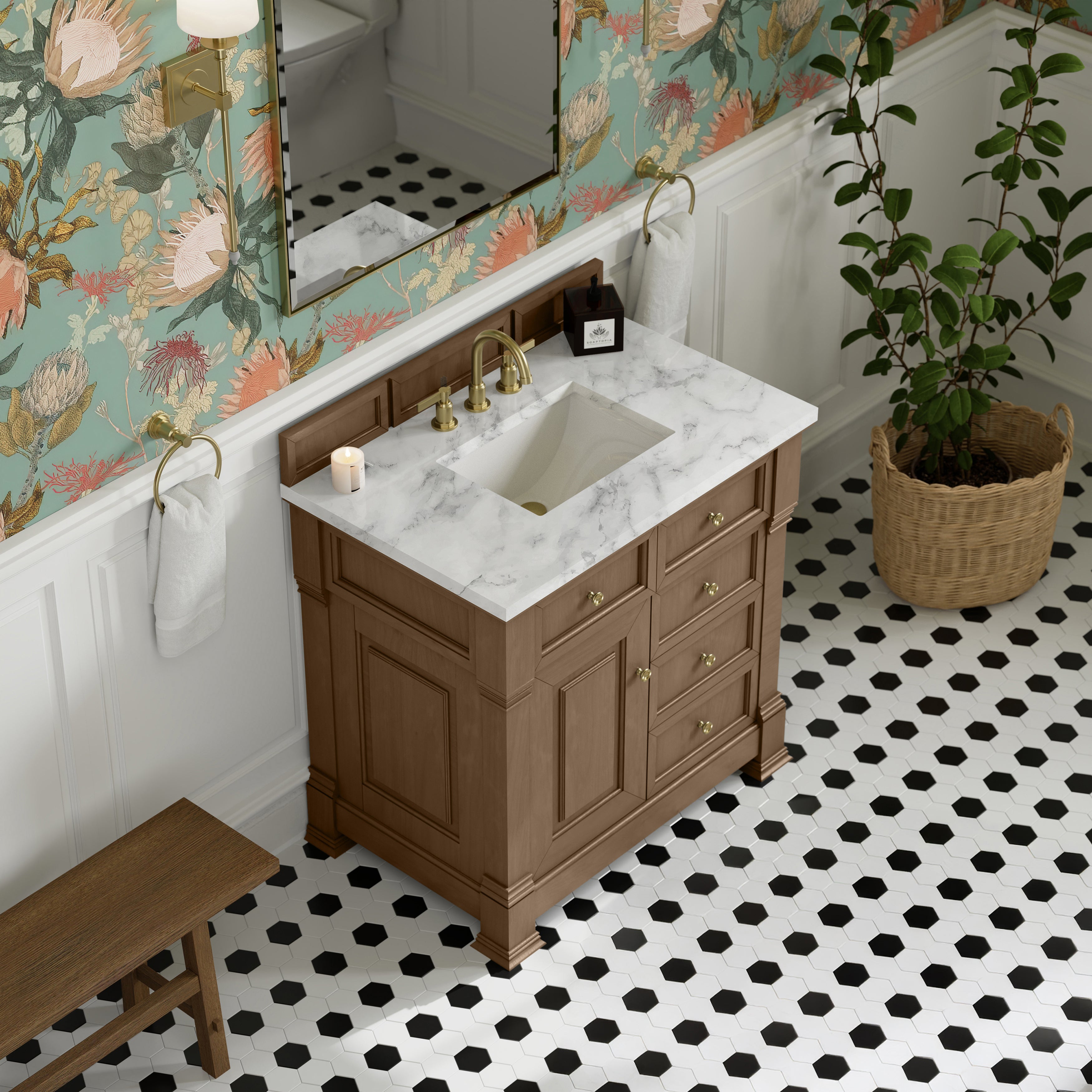 James Martin Brookfield 36" Single Vanity in Pecan with 3cm Countertop