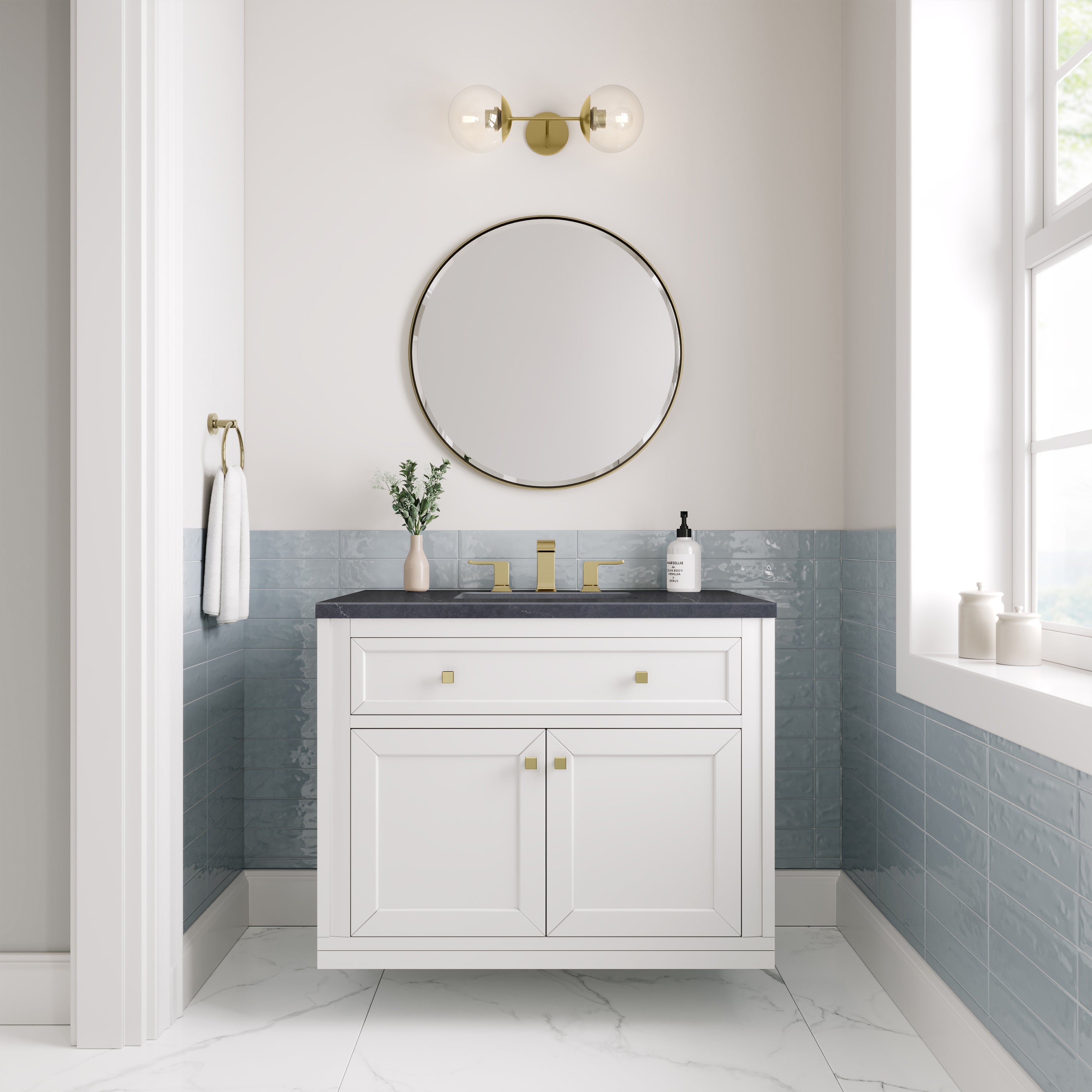 James Martin Chicago 36" Single Vanity in Glossy White with 3cm Countertop