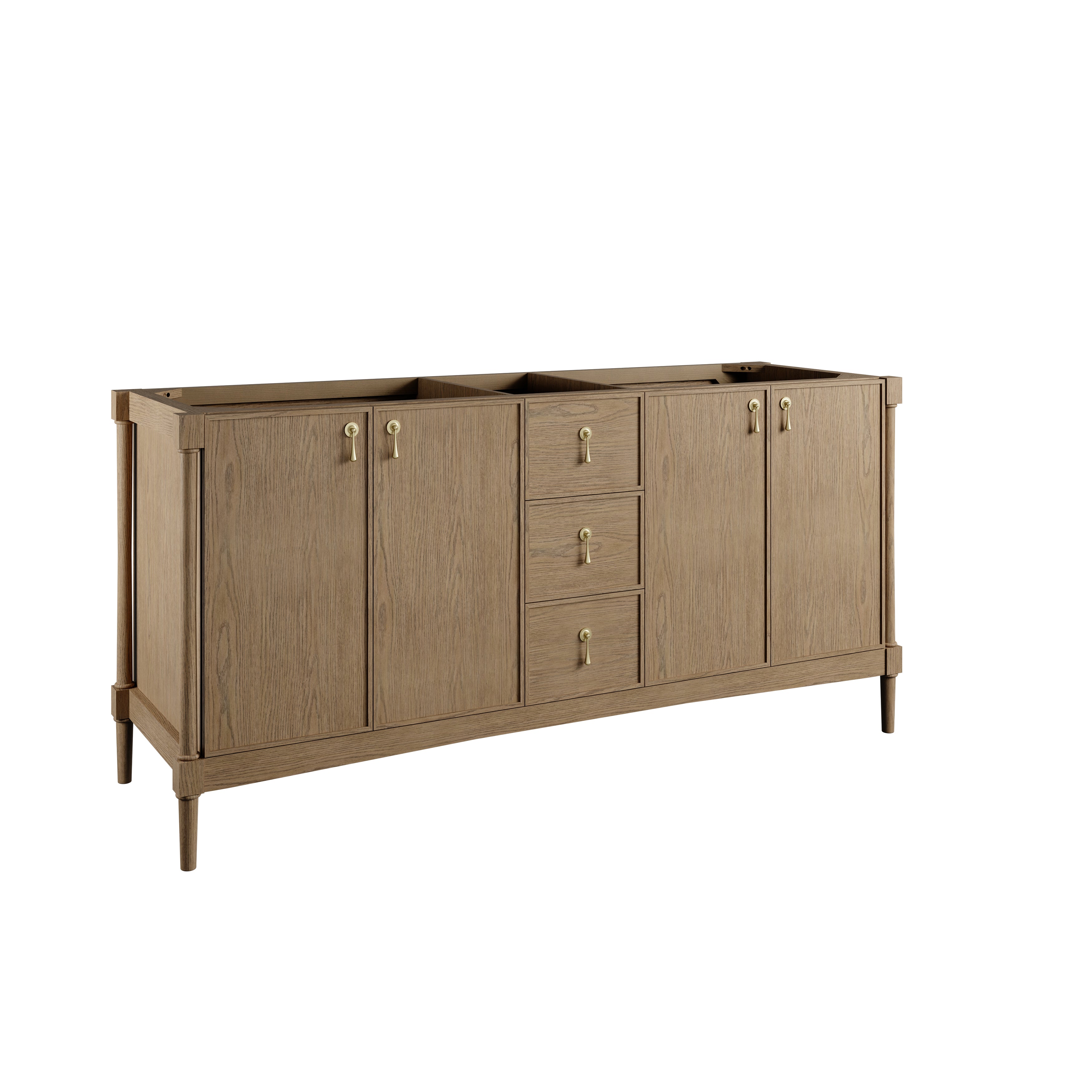 James Martin Kinnsden 72" Double Vanity in Weathered Oak with 3cm Carrara Marble Top and FreePower Wireless Charger