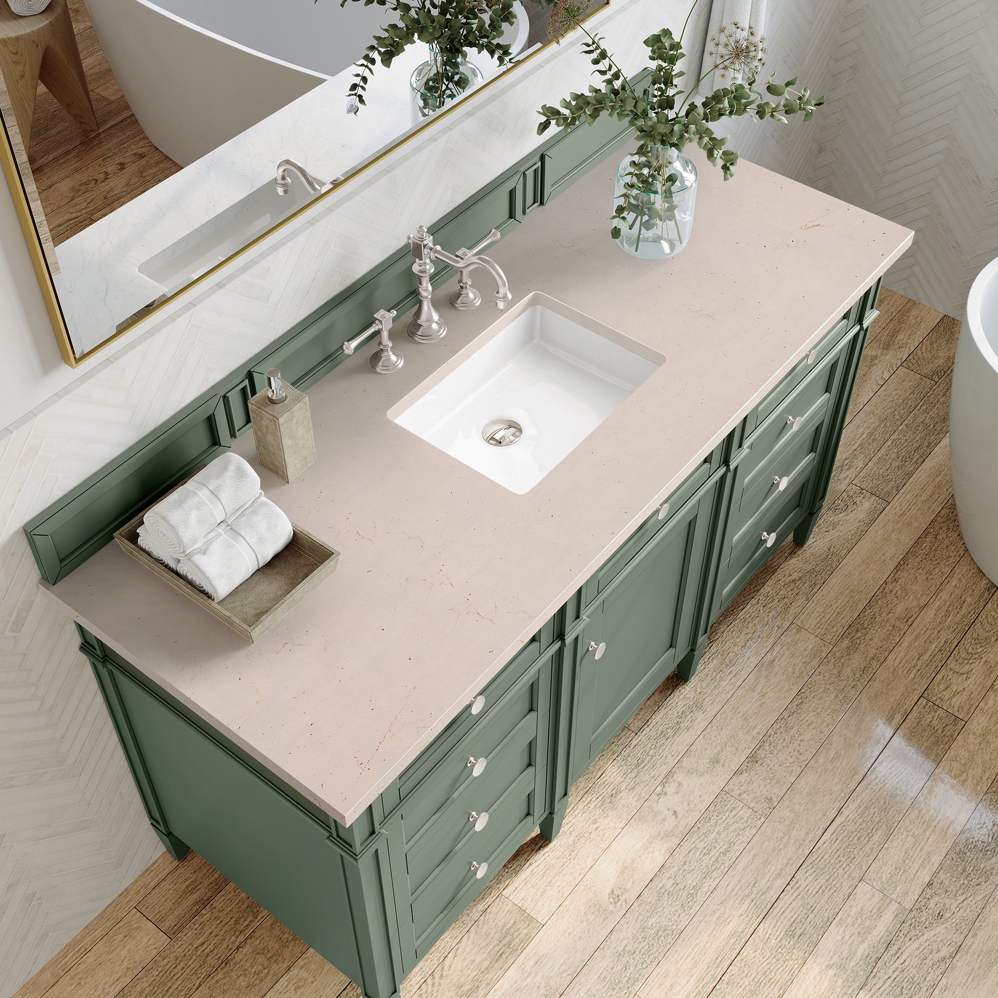 James Martin Brittany 60" Single Vanity in Smokey Celadon with 3cm Countertop