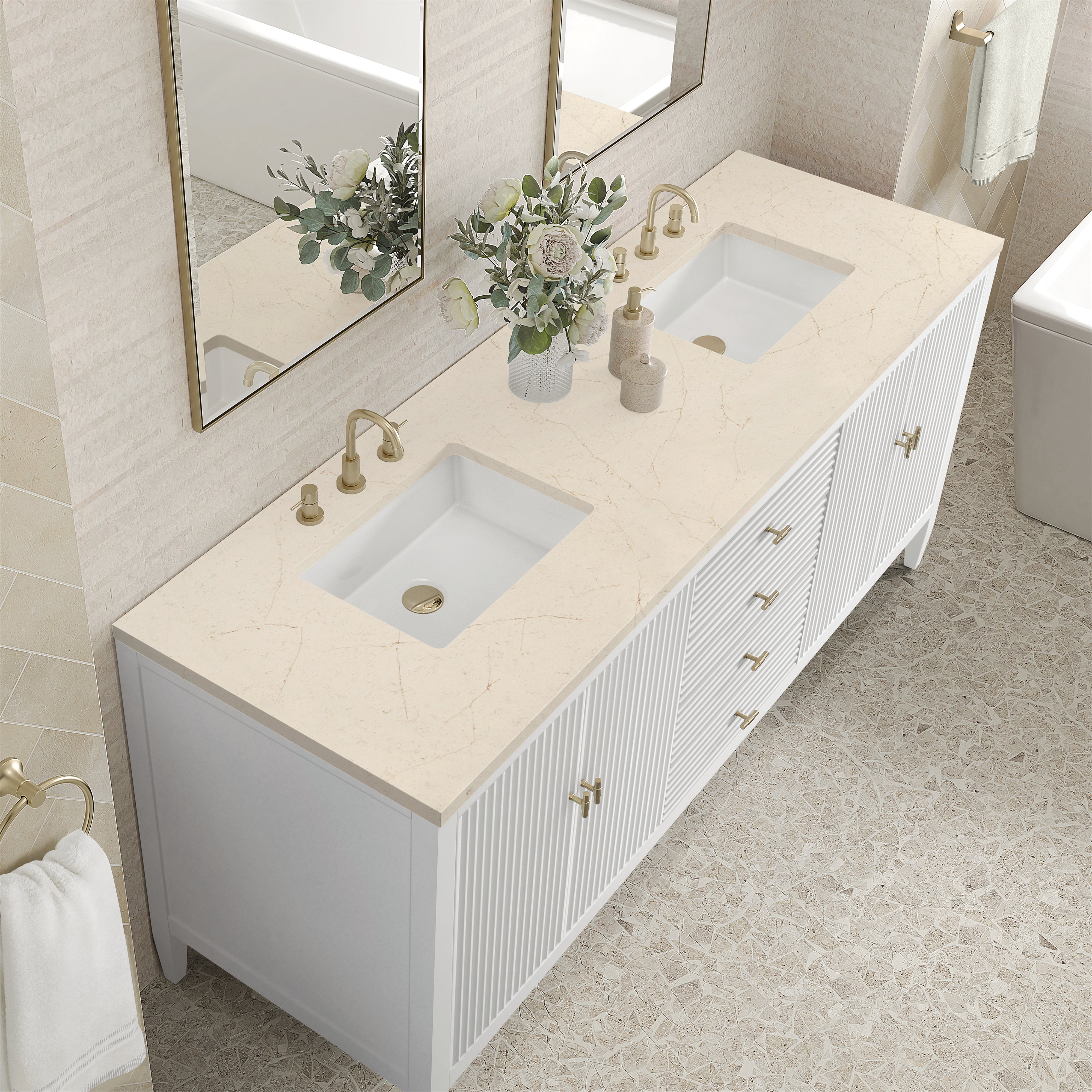 James Martin Myrrin 72" Double Vanity in Bright White with 3cm Countertop