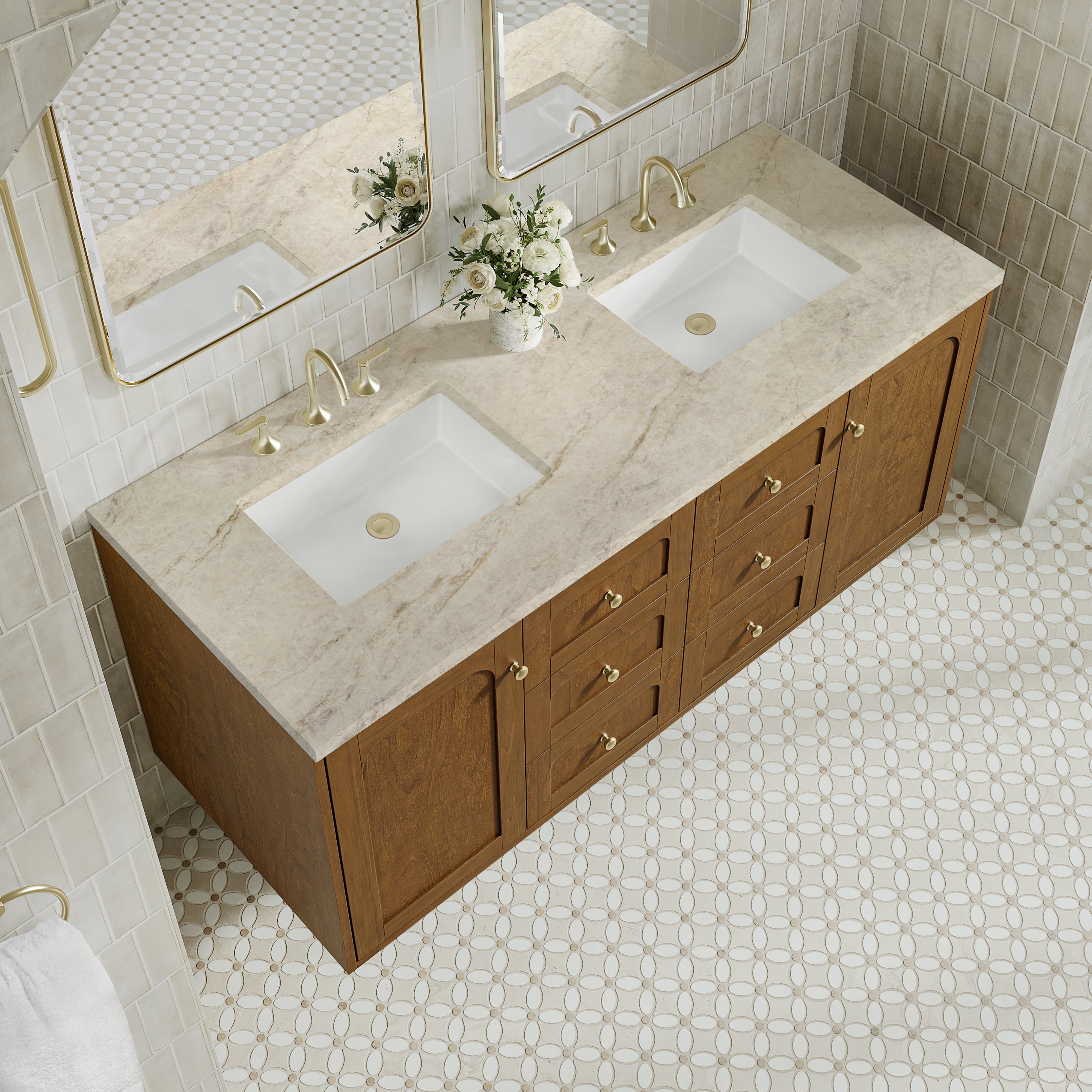 James Martin Laurent 60" Double Vanity in Honey Oak with 3cm Countertop