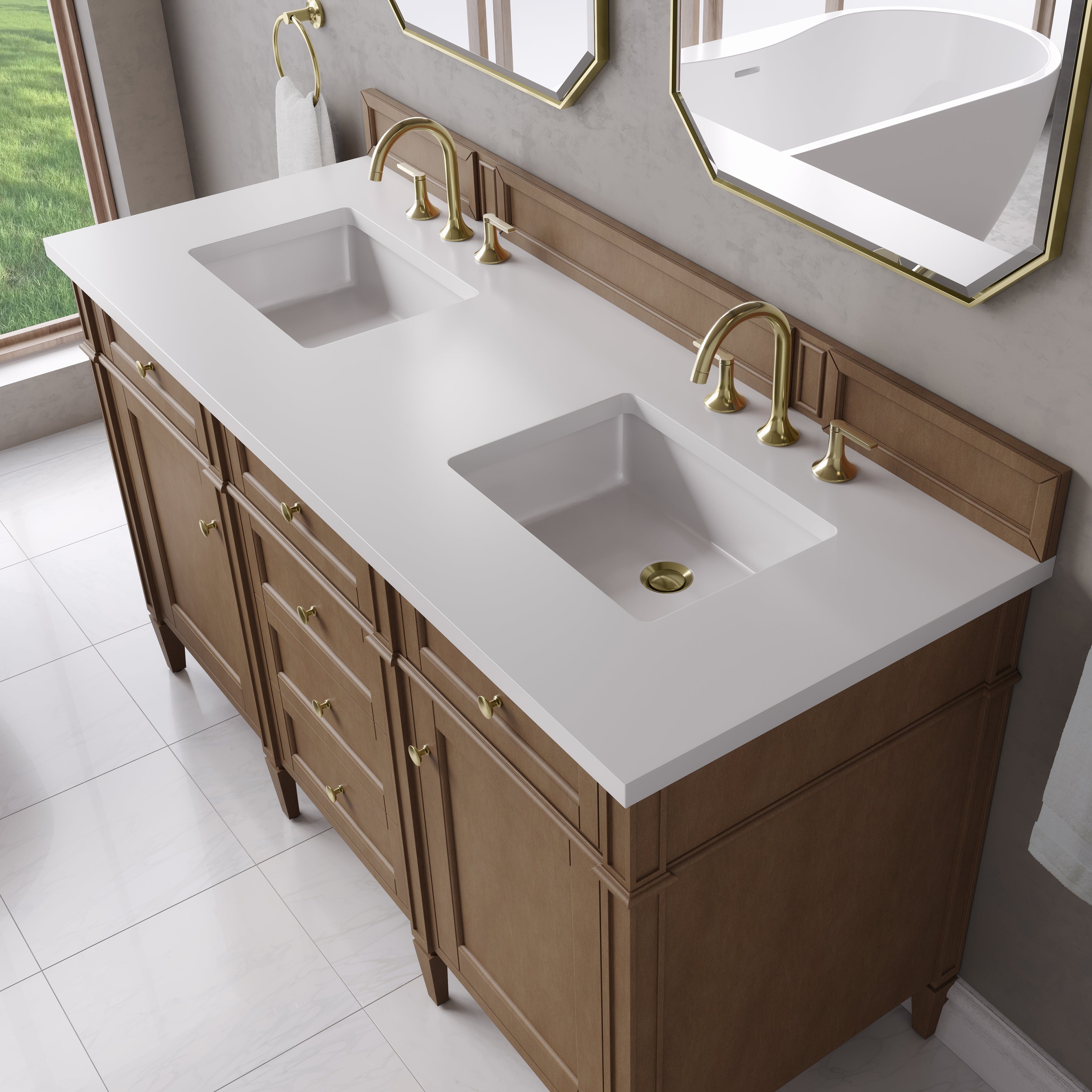 James Martin Brittany 60" Double Vanity in Pecan with 3cm Countertop