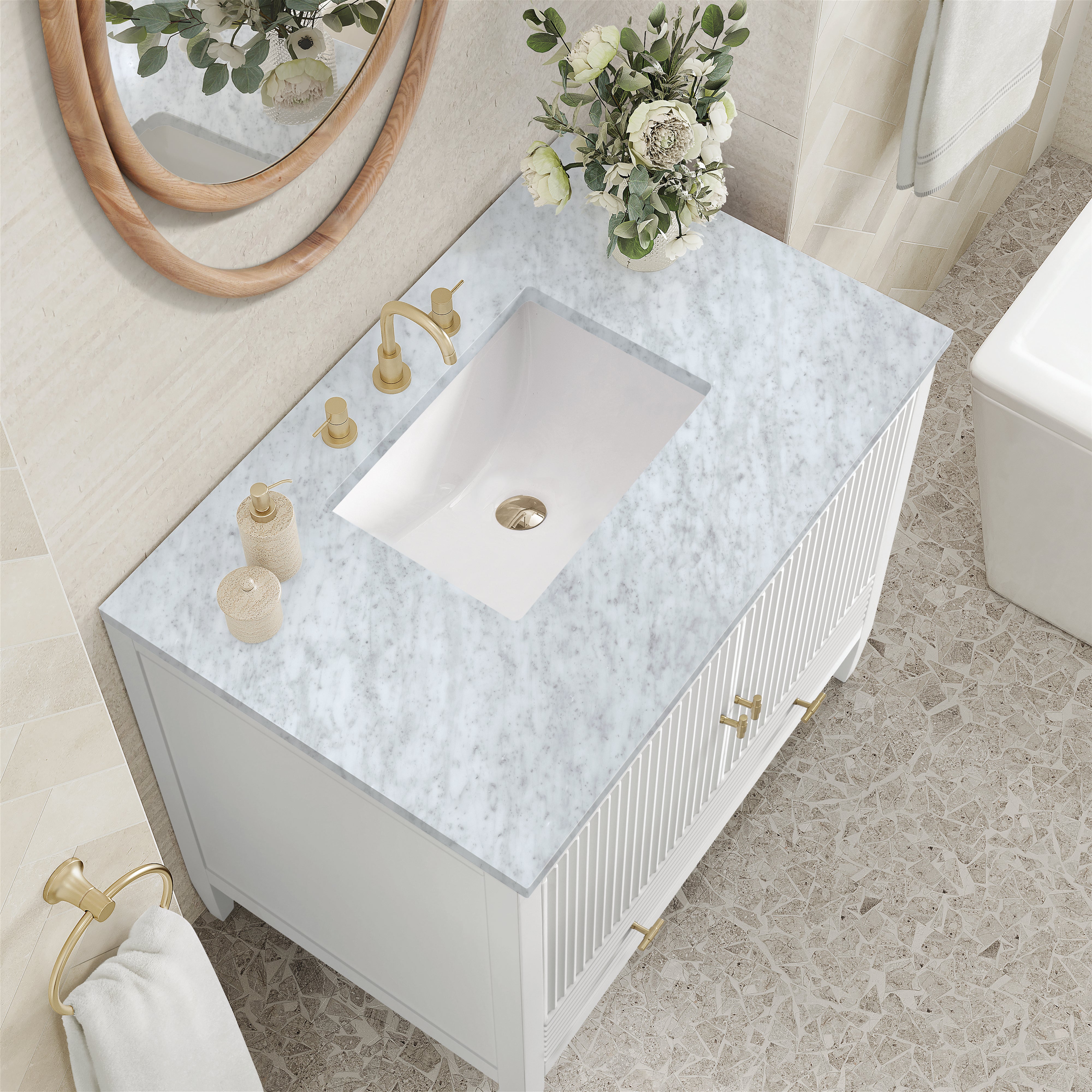 James Martin Myrrin 36" Vanity in Bright White with 3cm Countertop