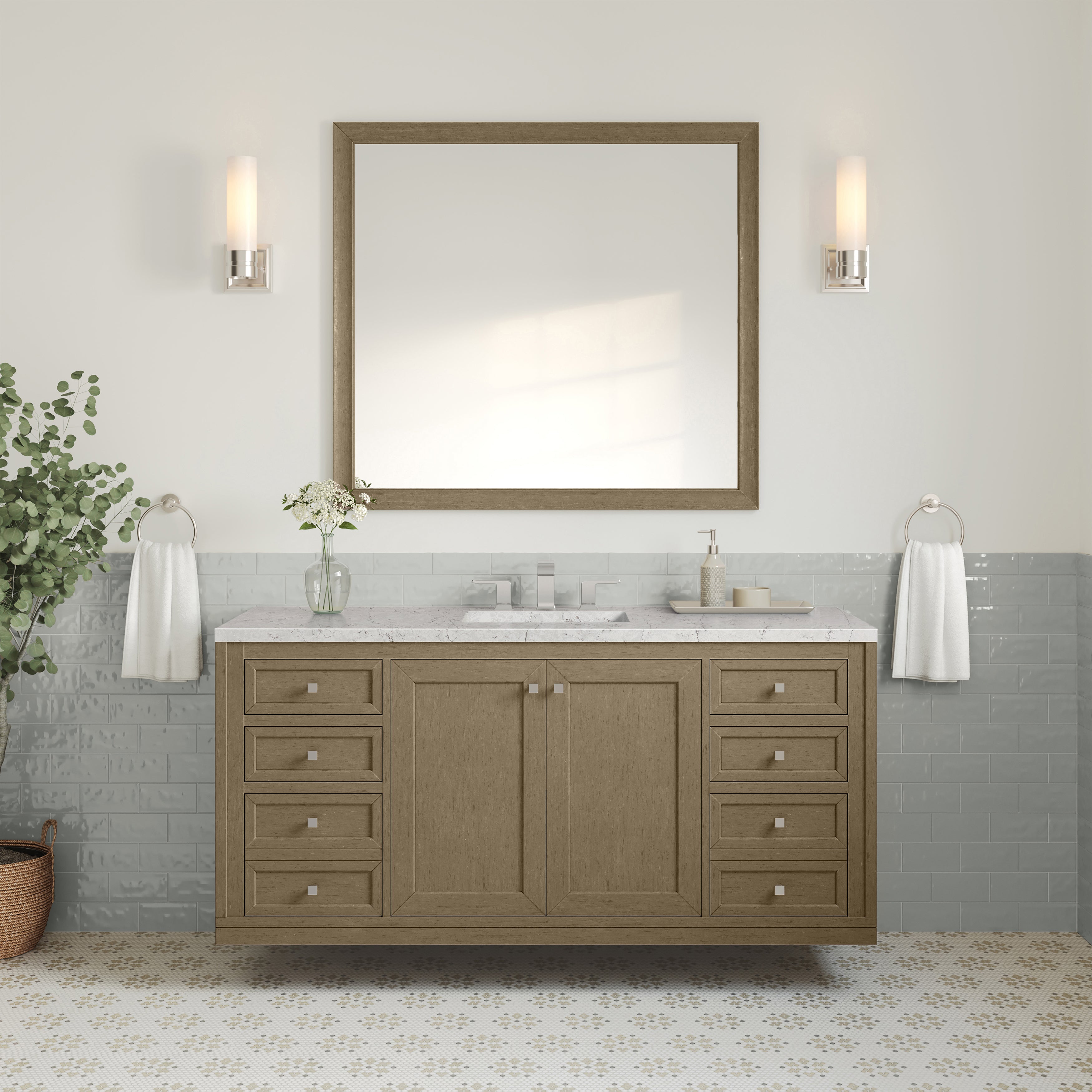James Martin Chicago 60" Single Vanity in Walnut Whisper with 3cm Countertop and FreePower Wireless Charger