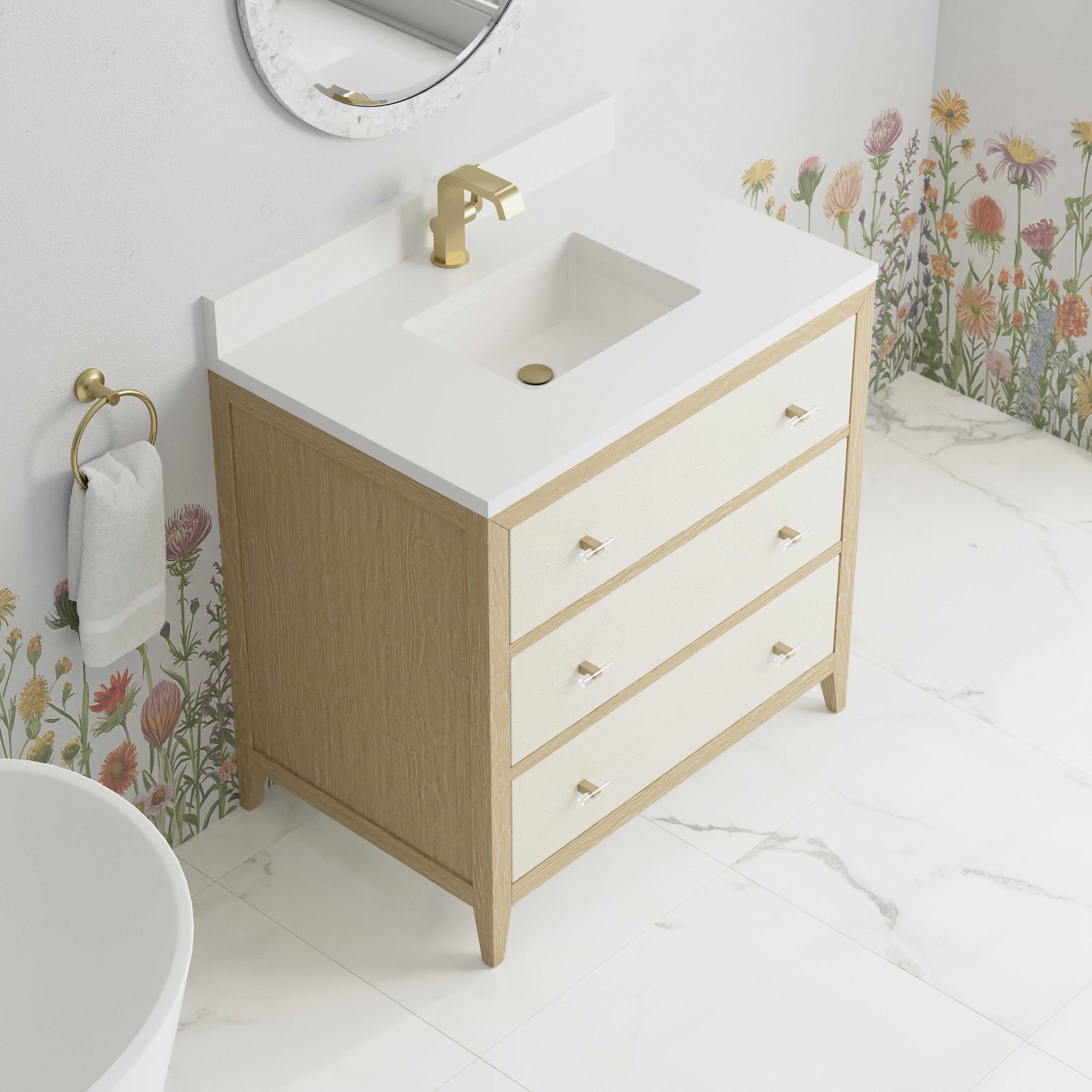 James Martin Celeste 36" Single Vanity in Sunwashed Oak with 3cm Countertop