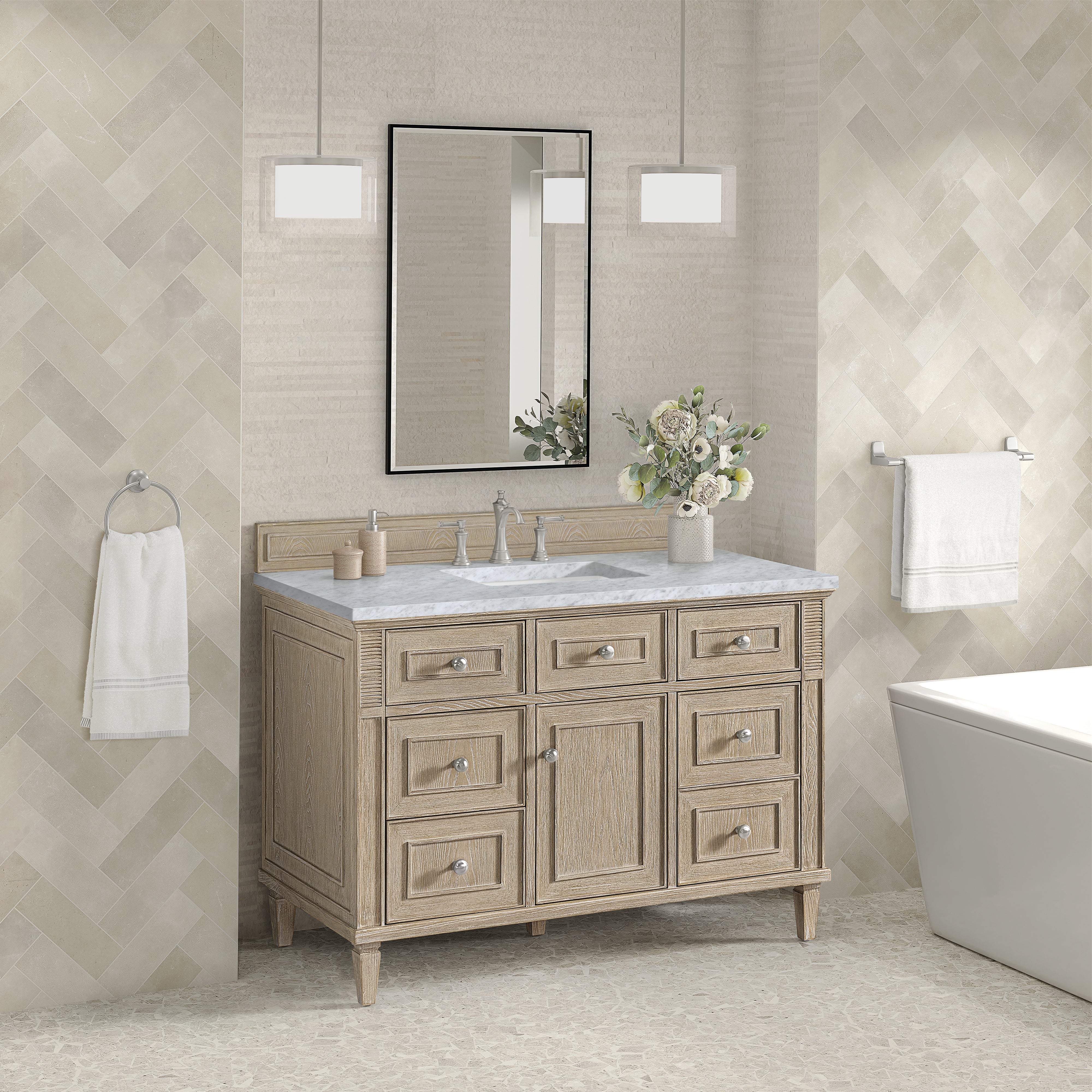 James Martin Lorelai 48" Single Vanity in Whitewashed Oak with 3cm Countertop