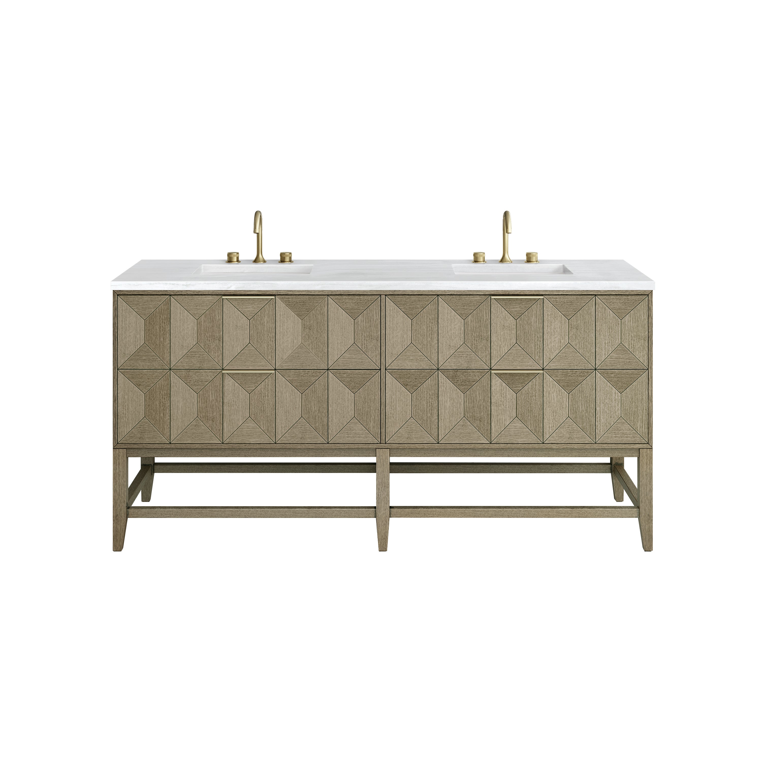 James Martin Emmeline 72" Double Vanity in Pebble Oak with 3cm Countertop