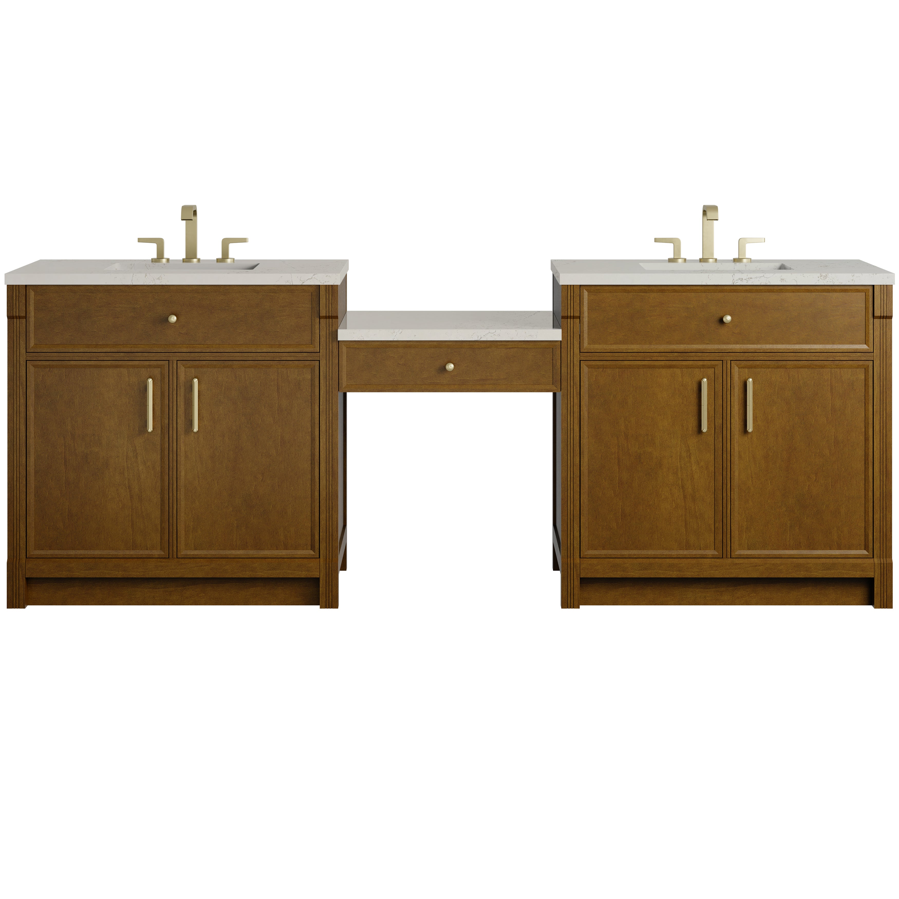 James Martin Bellshire 96" Dual Vanity Set with 24" Make-Up Counter in Honey Oak with 3cm Countertop