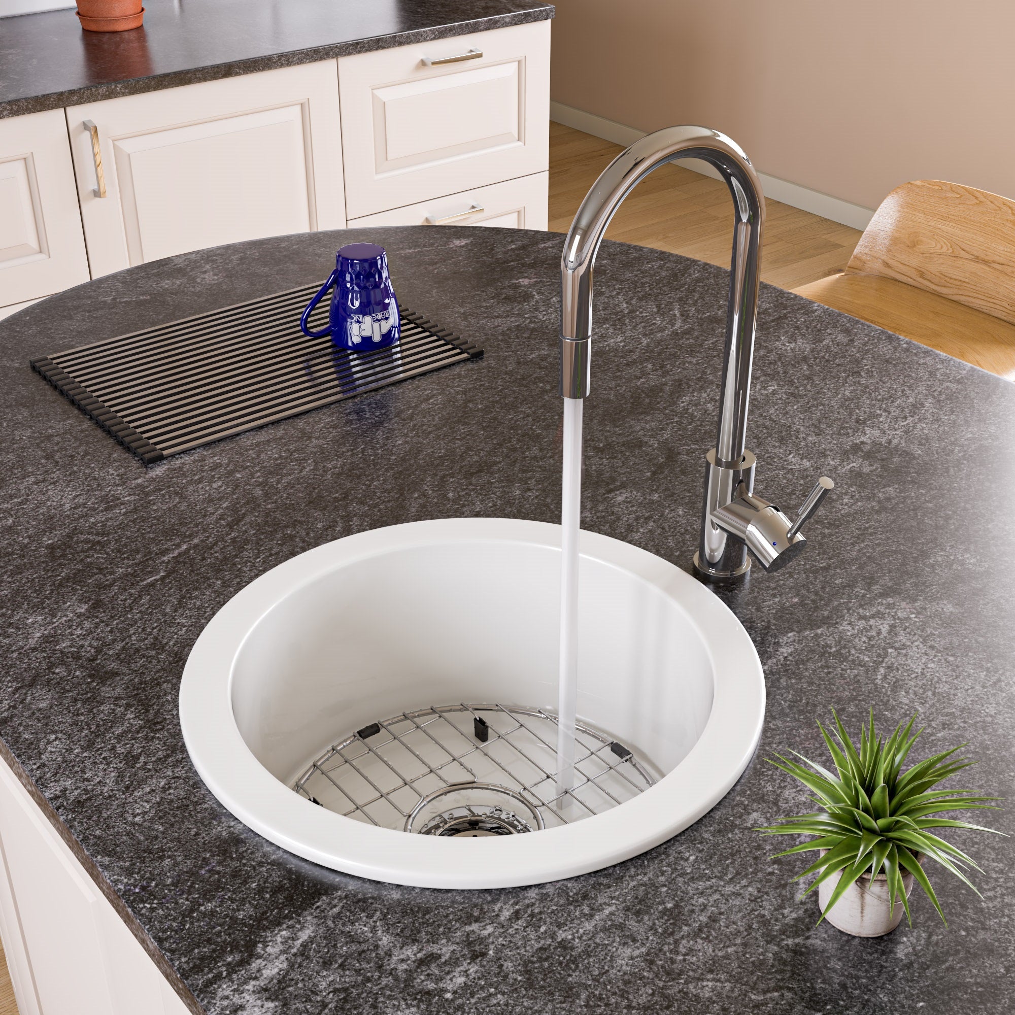 ALFI brand ABF1818R Round 18" x 18" Undermount / Drop In Fireclay Prep Sink
