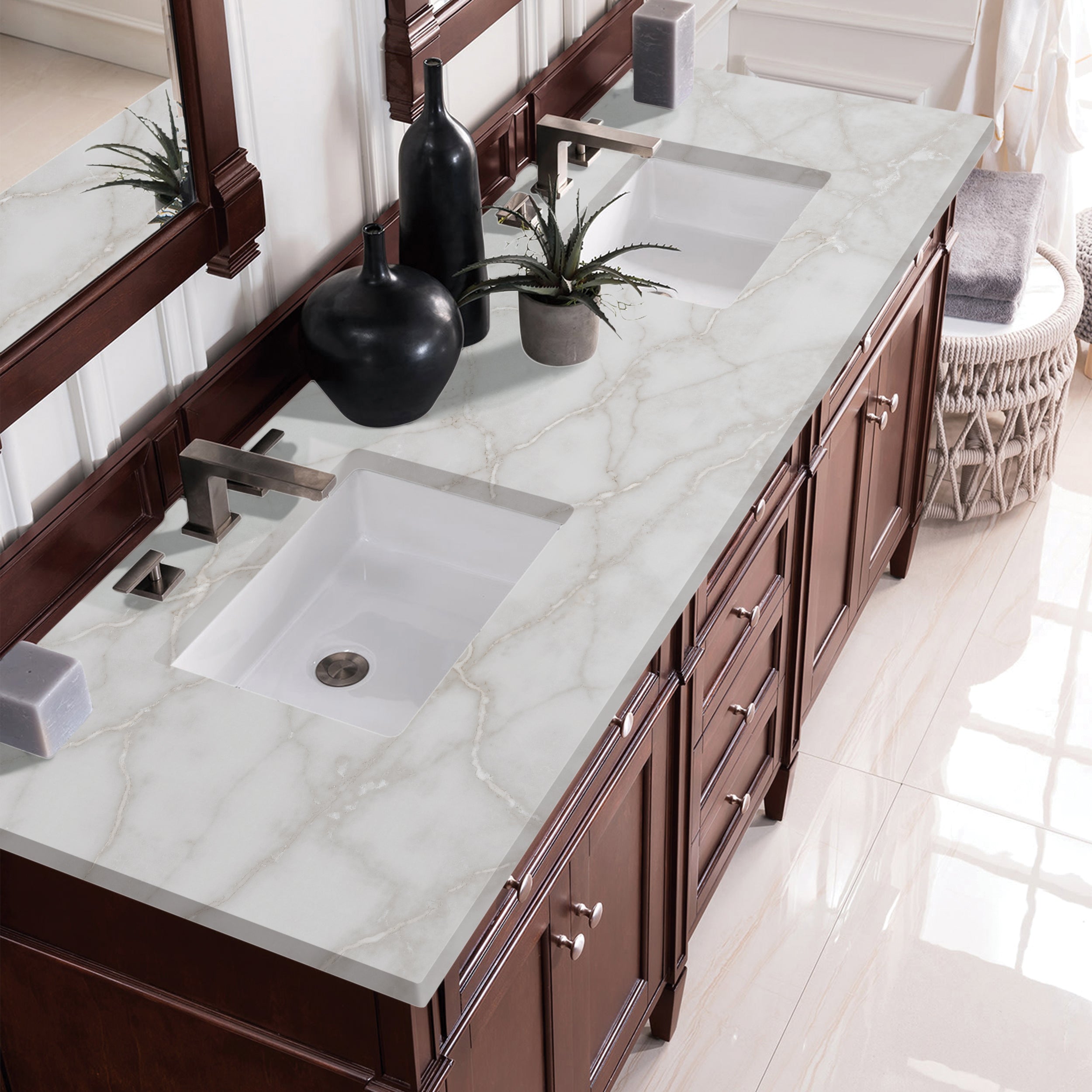 James Martin Brittany 72" Double Vanity in Burnished Mahogany with 3cm Countertop