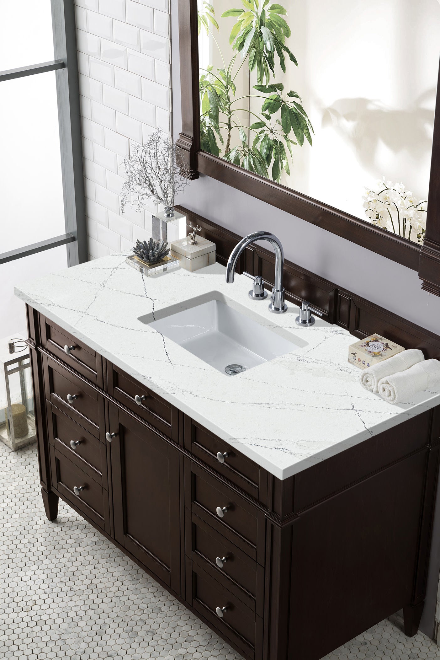 James Martin Brittany 48" Single Vanity in Burnished Mahogany with 3cm Countertop and FreePower Wireless Charger