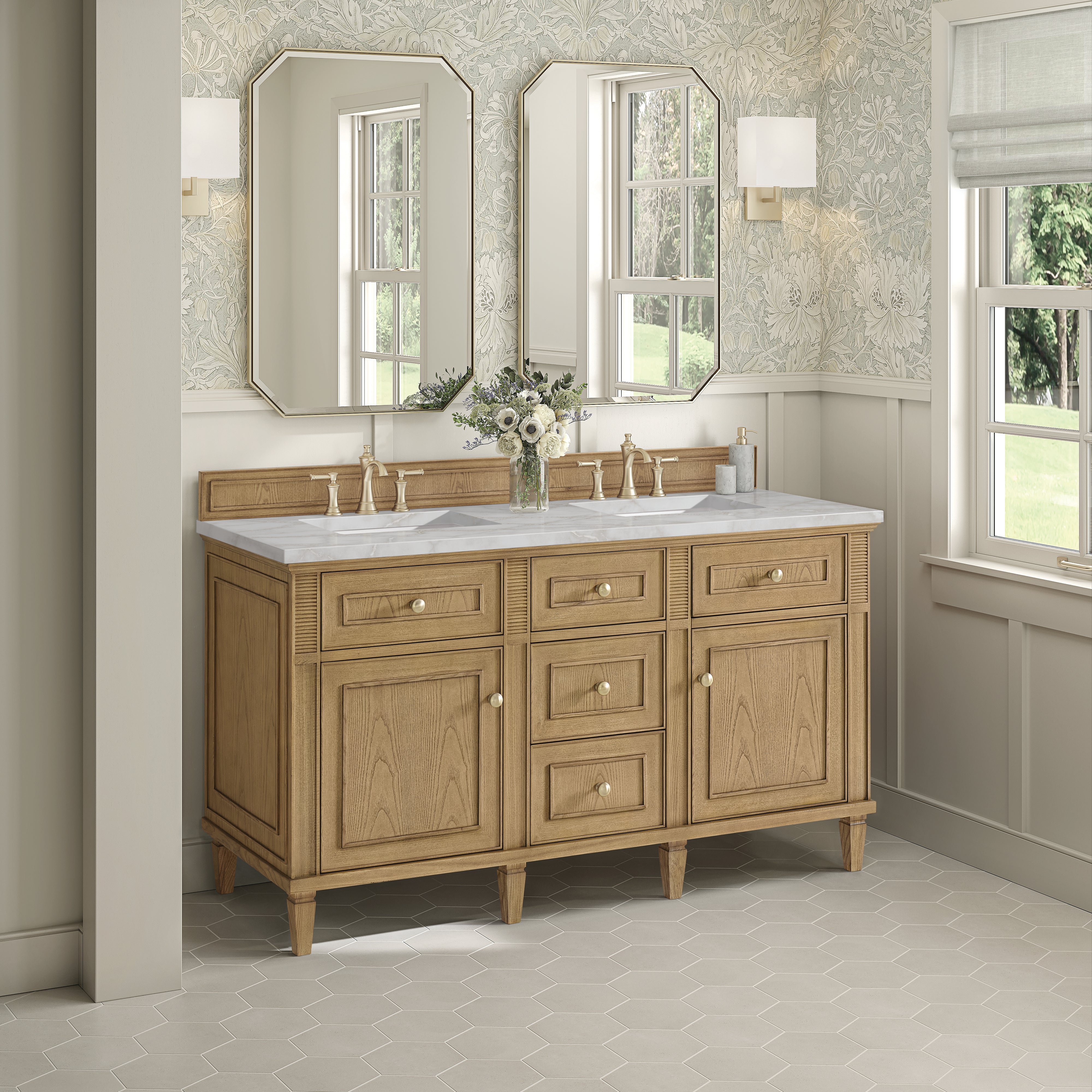 James Martin Lorelai 60" Double Vanity in Light Natural Oak with 3cm Countertop