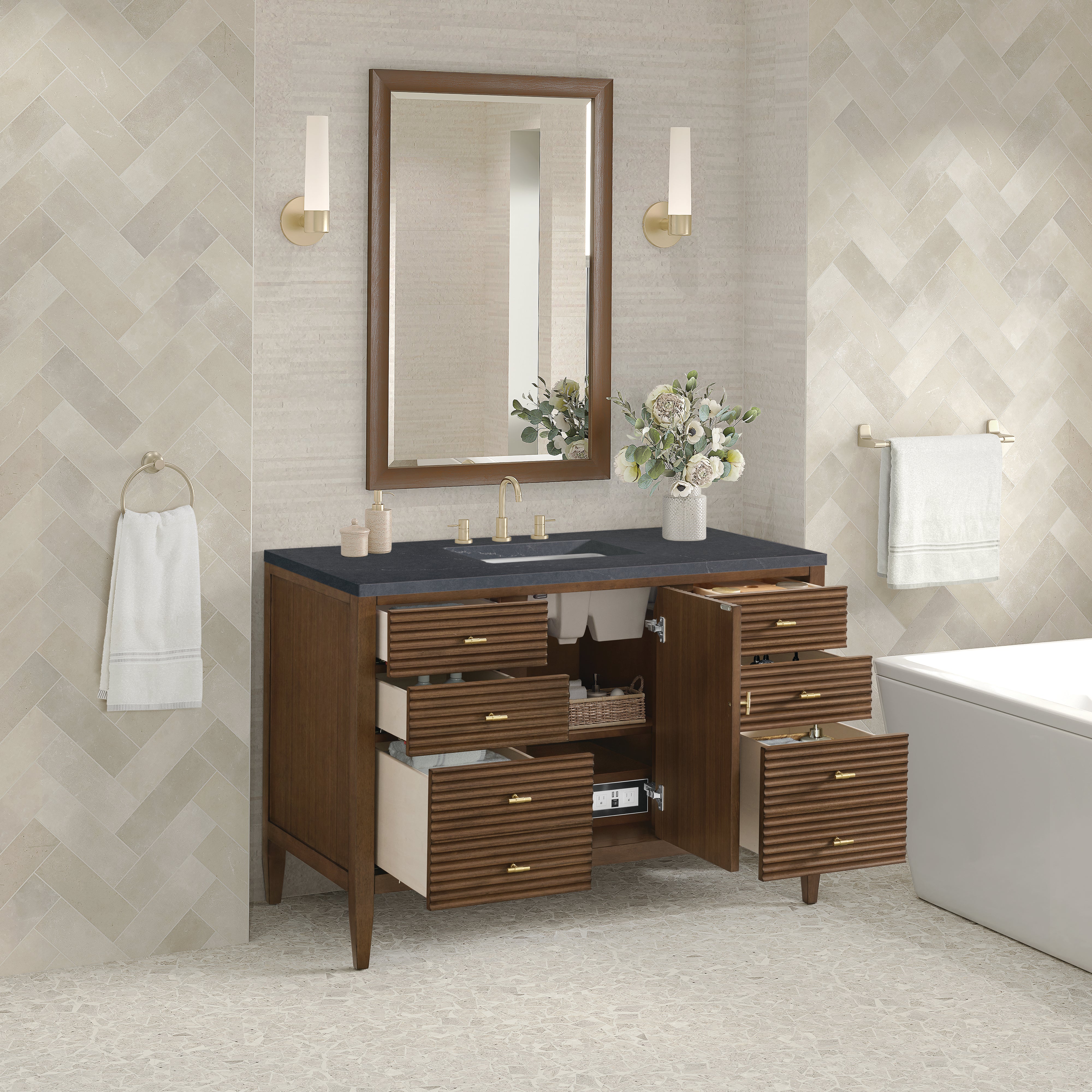 James Martin Myrrin 48" Single Vanity in Mid Century Walnut with 3cm Countertop