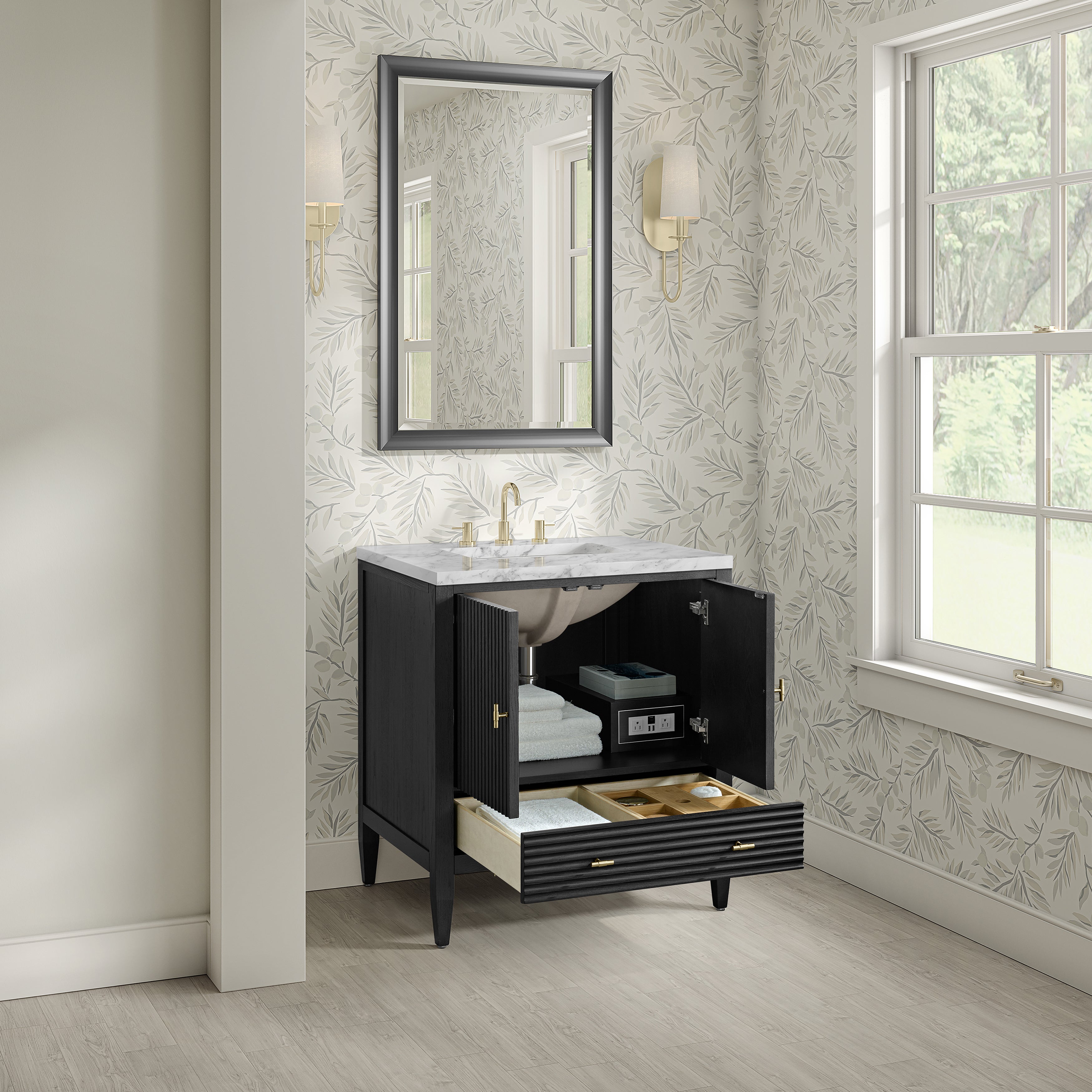 James Martin Myrrin 30" Single Vanity in Carbon Oak with 3cm Countertop