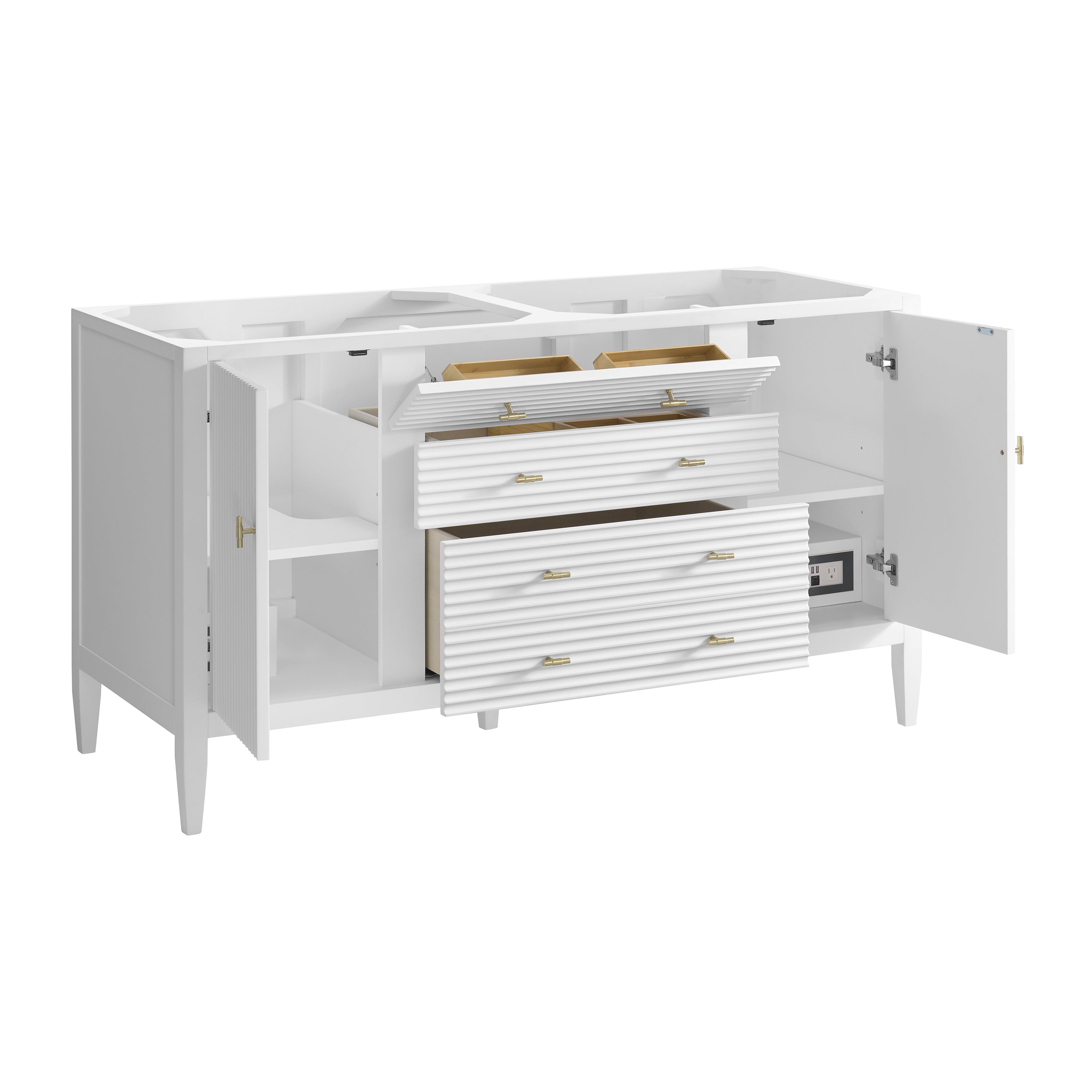 James Martin Myrrin 60" Double Vanity in Bright White with 3cm Countertop and FreePower Wireless Charger