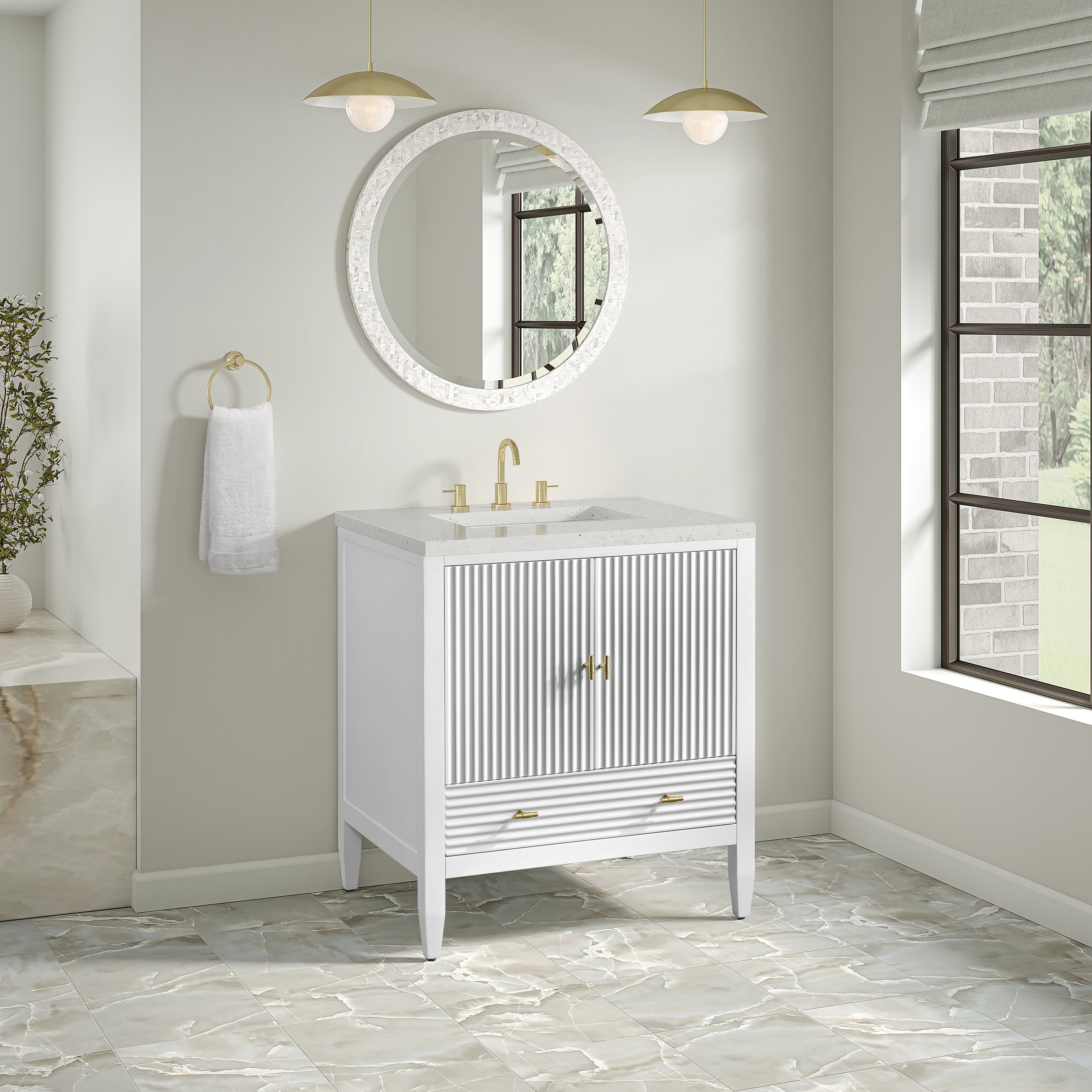James Martin Myrrin 30" Single Vanity in Bright White with 3cm Countertop