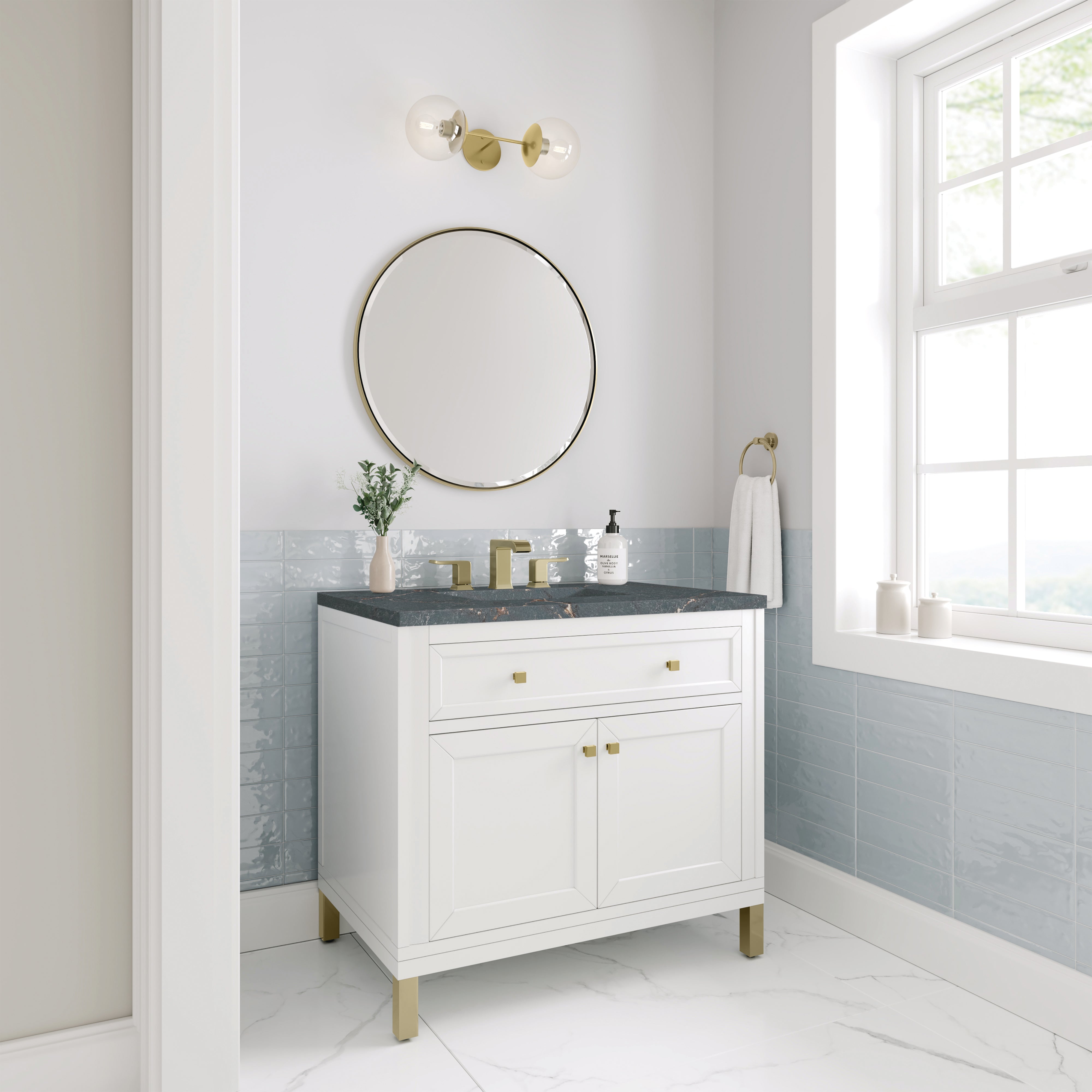 James Martin Chicago 36" Single Vanity in Glossy White with 3cm Countertop