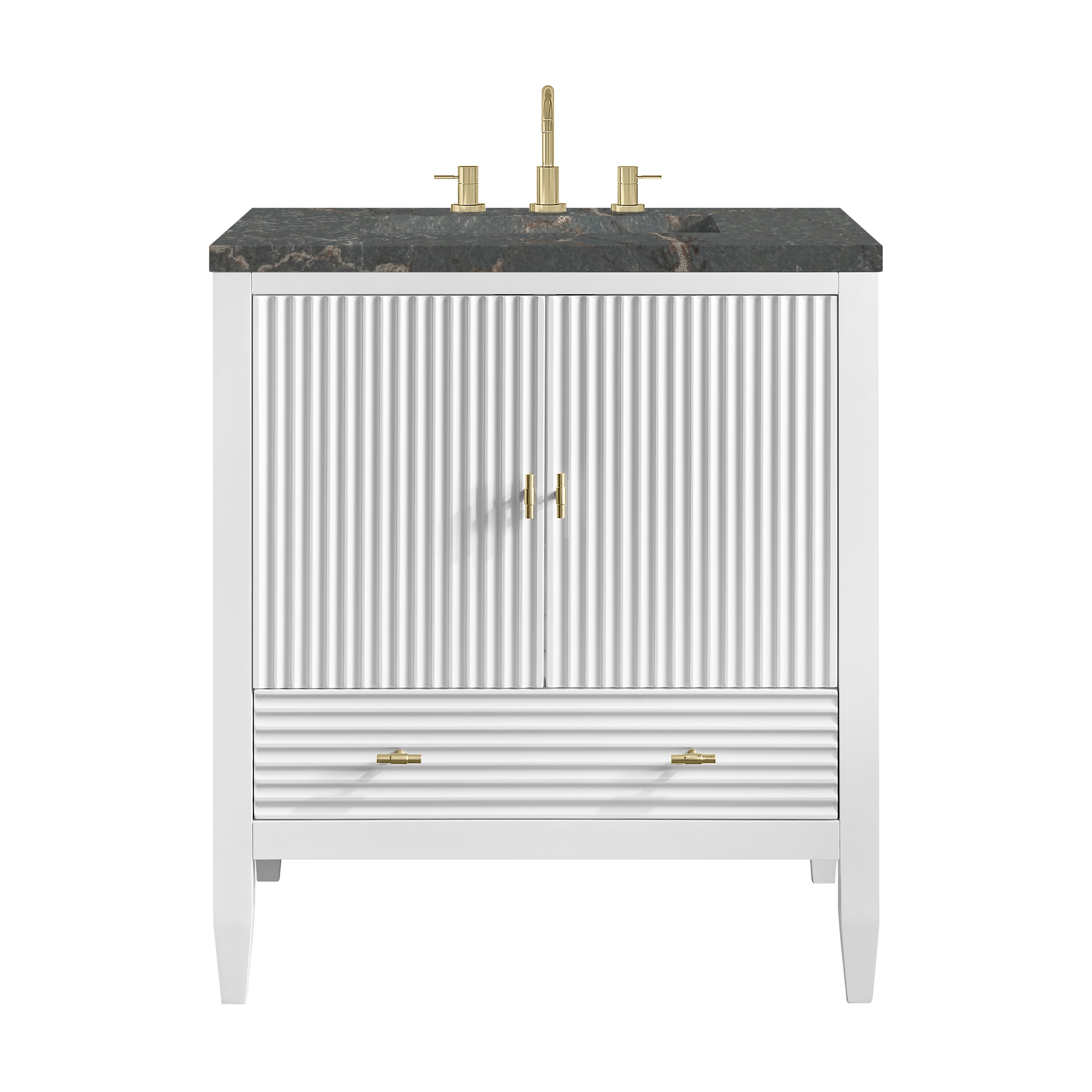 James Martin Myrrin 30" Single Vanity in Bright White with 3cm Countertop