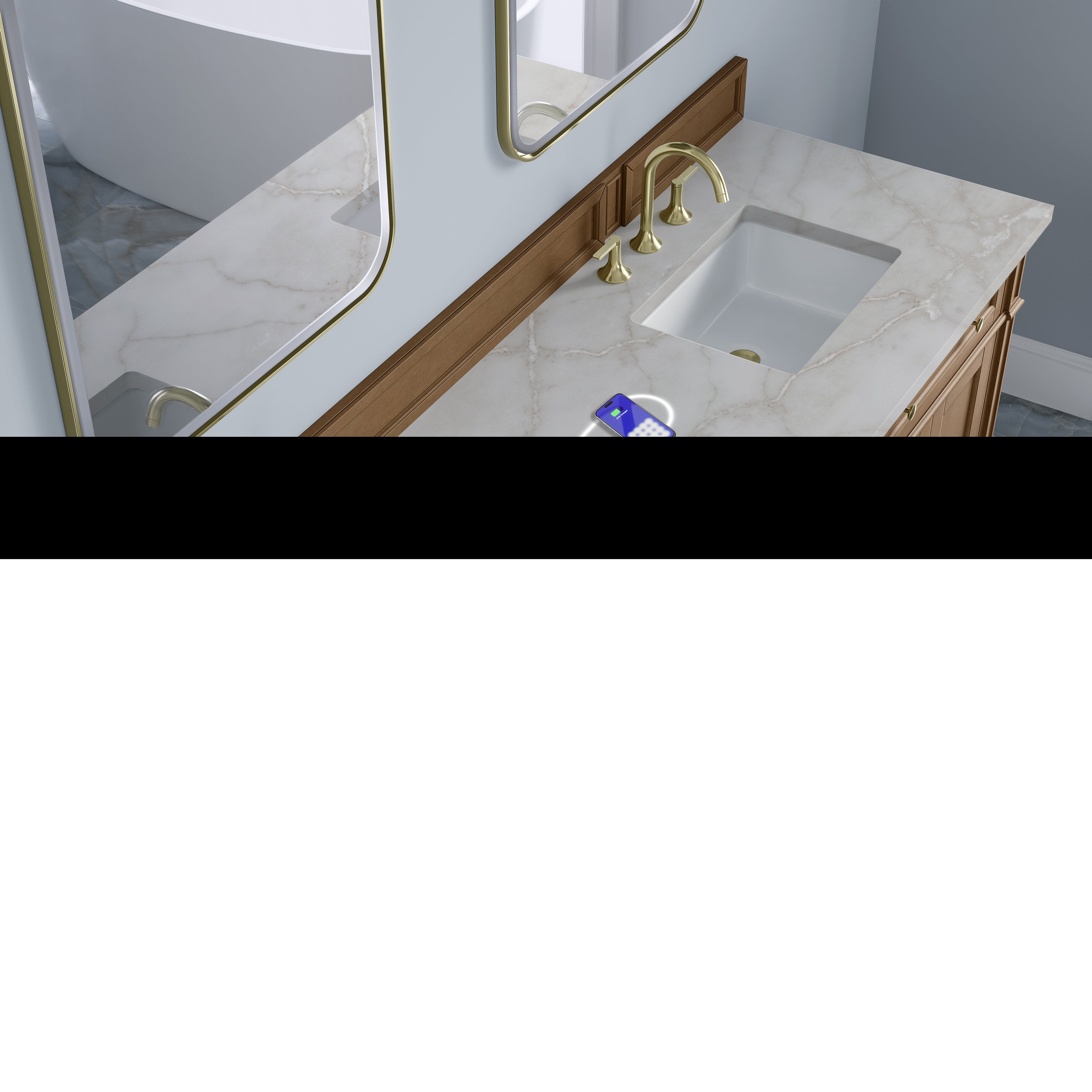 James Martin Brittany 72" Double Vanity in Pecan with 3cm Countertop and FreePower Wireless Charger