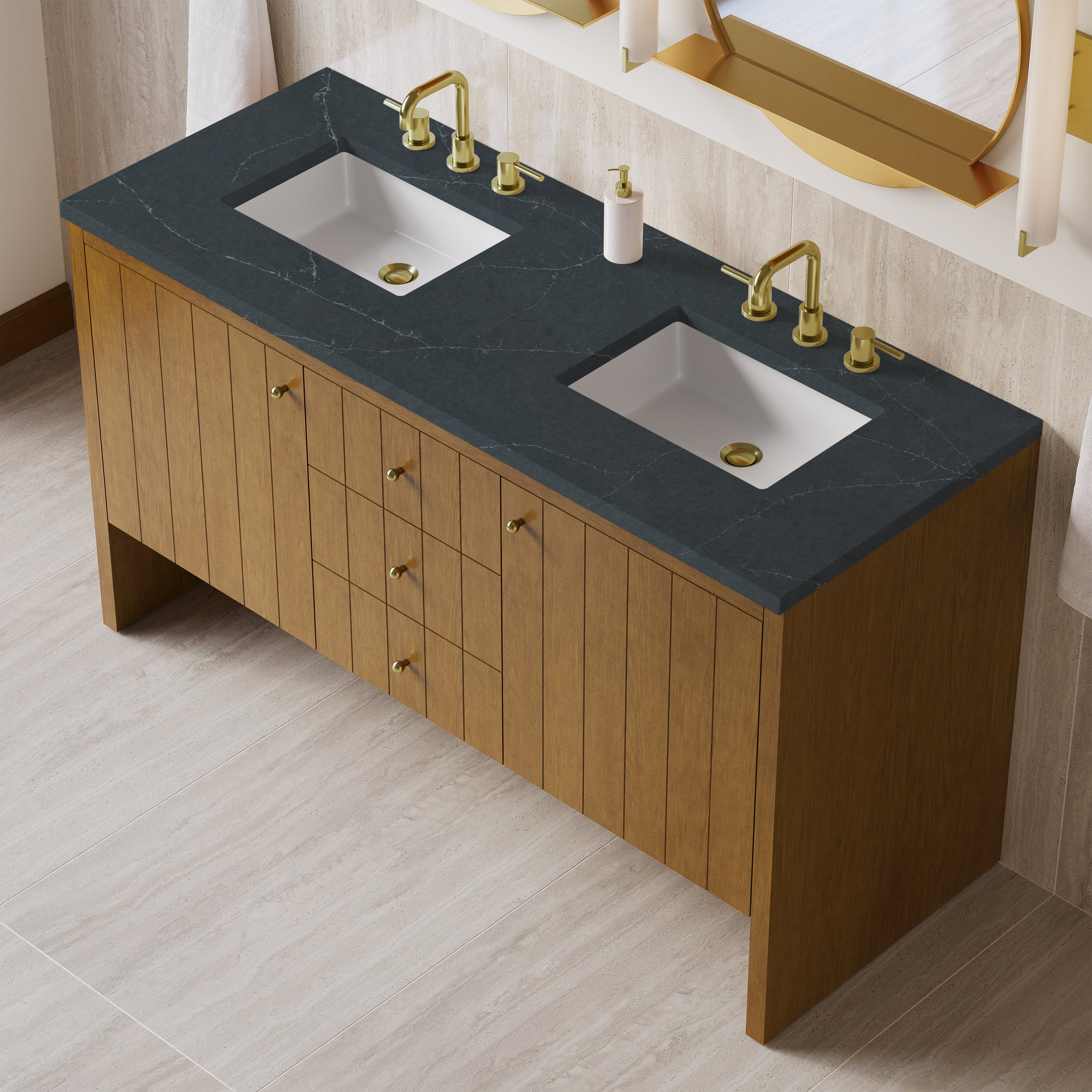 James Martin Hudson 60" Double Vanity in Honey Oak with 3cm Countertop
