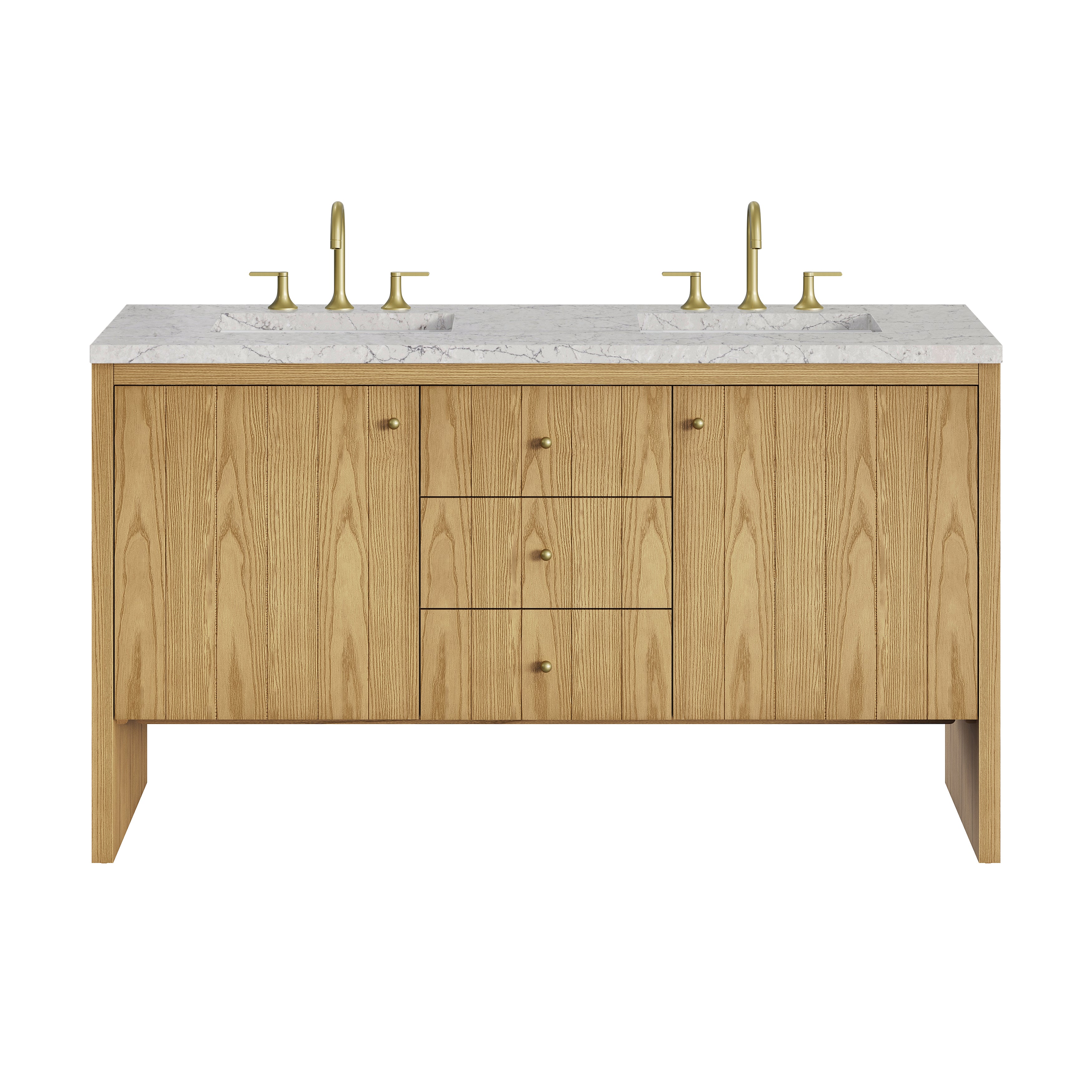 James Martin Hudson 60" Double Vanity in Light Natural Oak with 3cm Countertop and FreePower Wireless Charger
