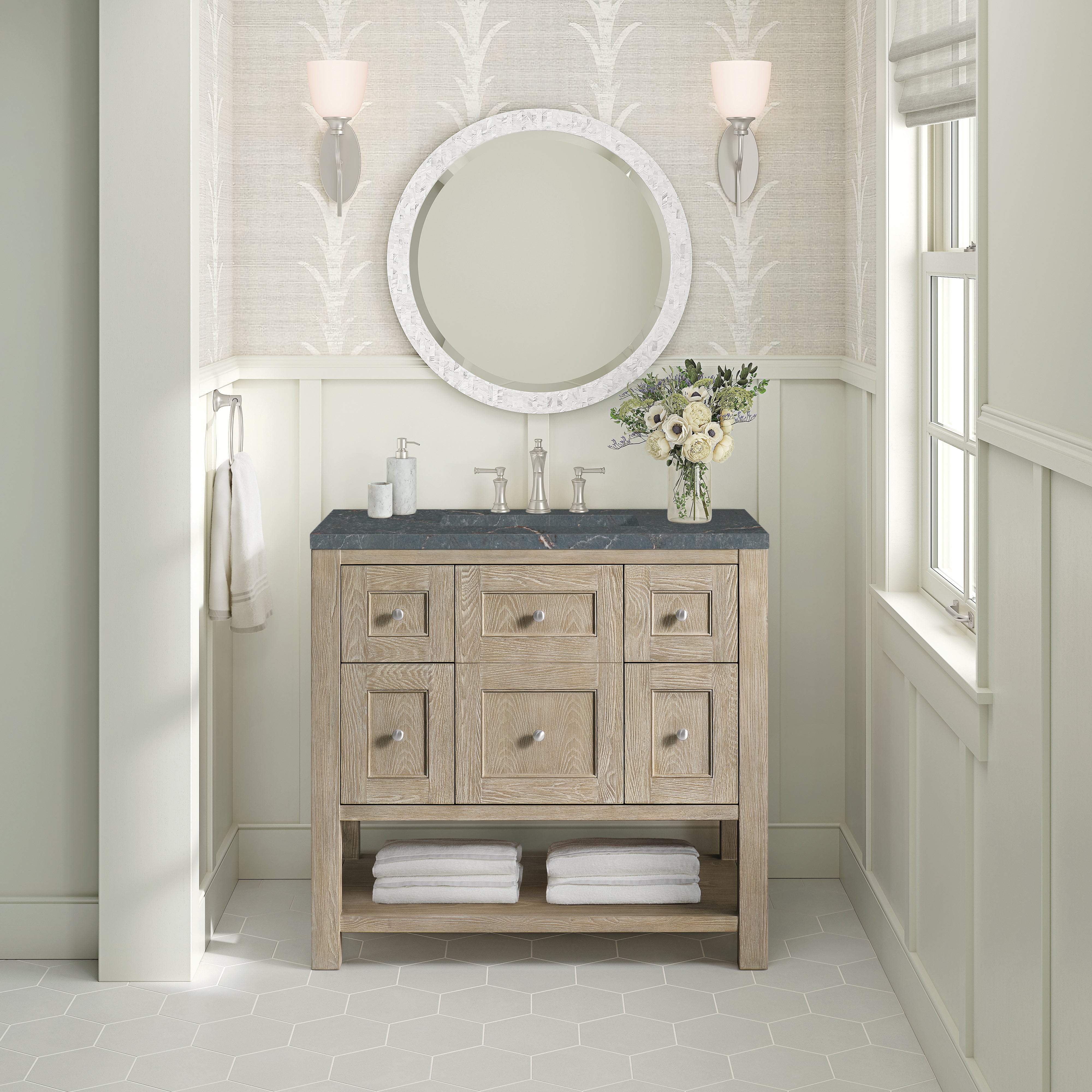 James Martin Breckenridge 36" Single in Whitewashed Oak with 3cm Countertop