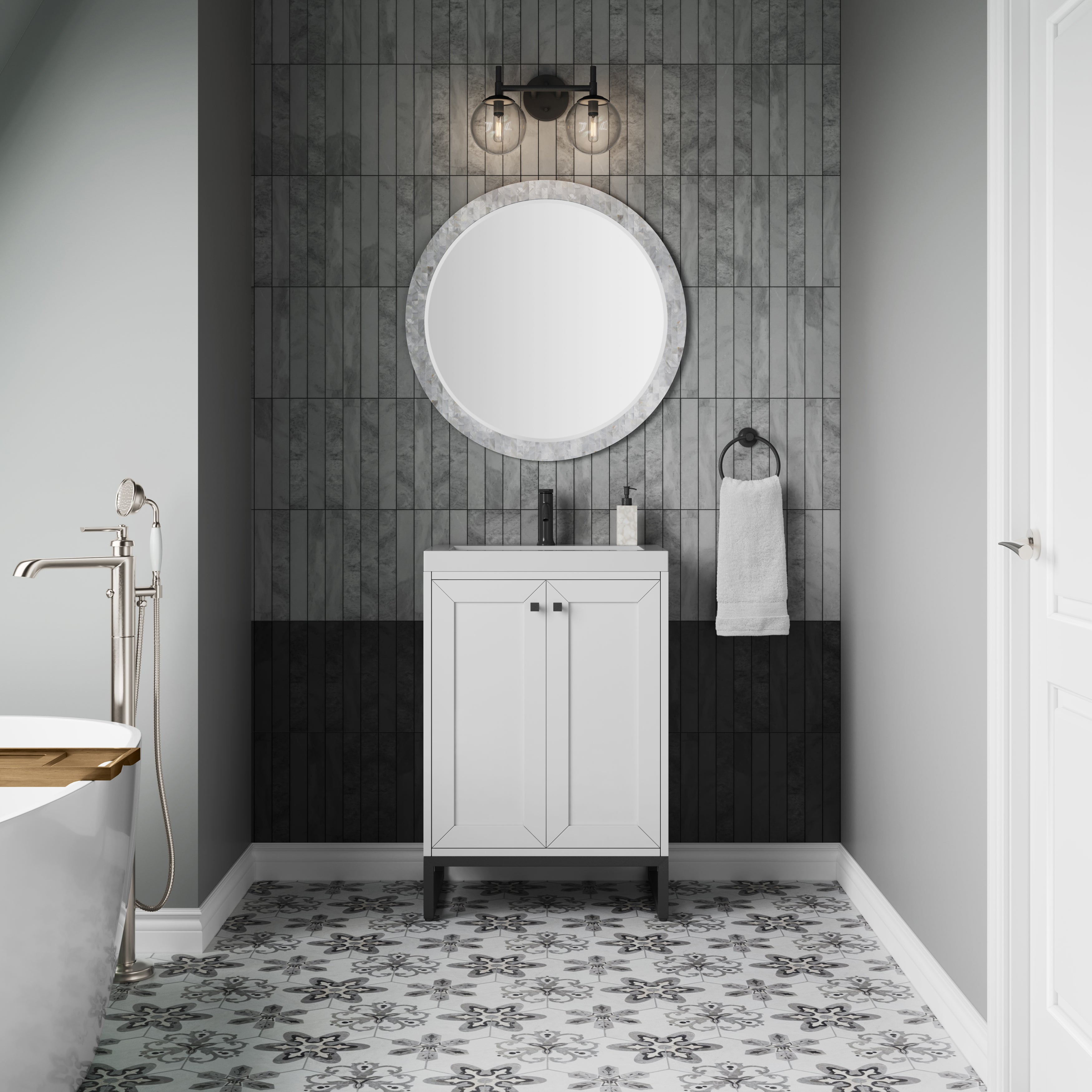 James Martin Chianti 24" Single Vanity in Glossy White with White Glossy Composite Stone Top