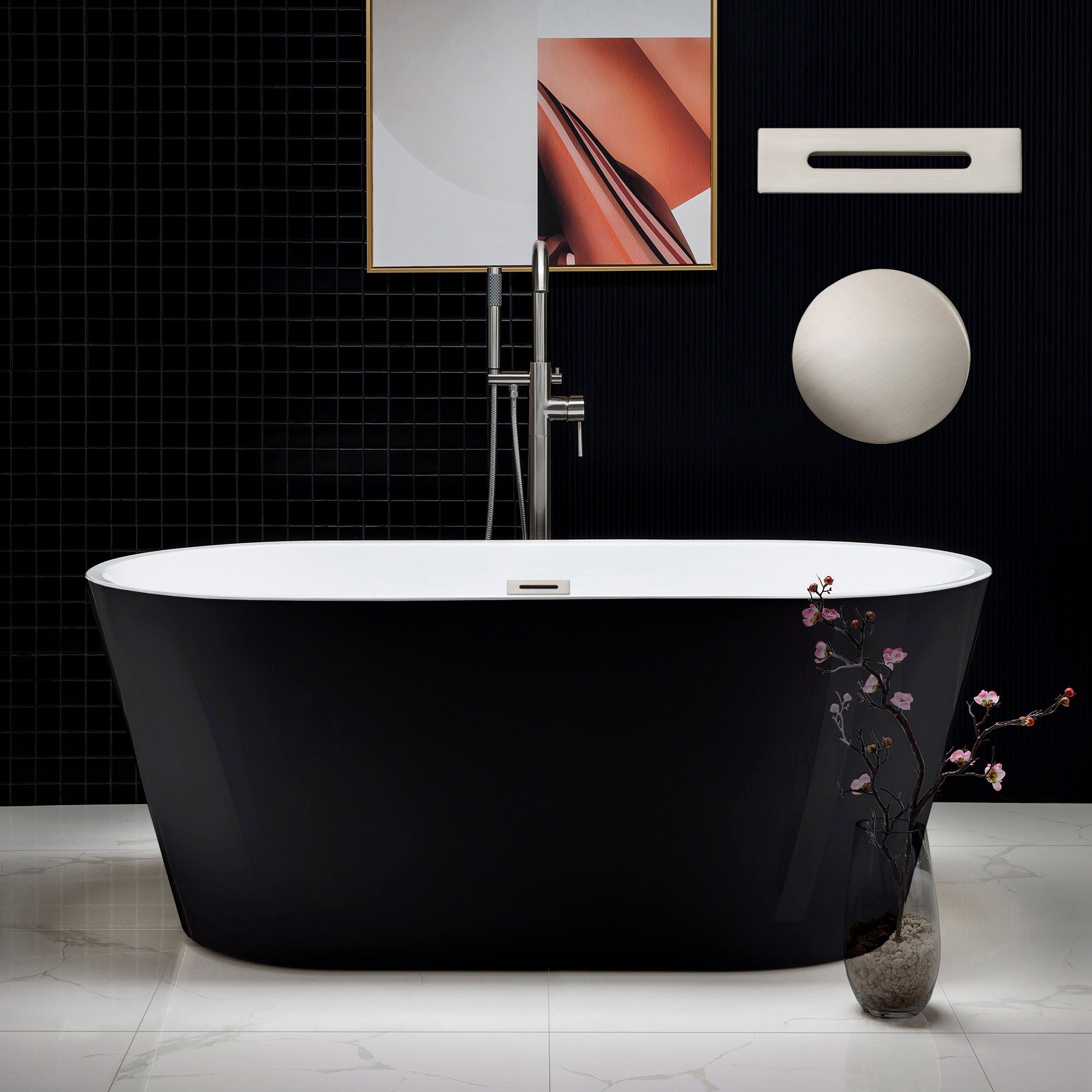 WOODBRIDGE 59" Acrylic Freestanding Bathtub Contemporary Soaking Tub with Drain & Overflow, B1814