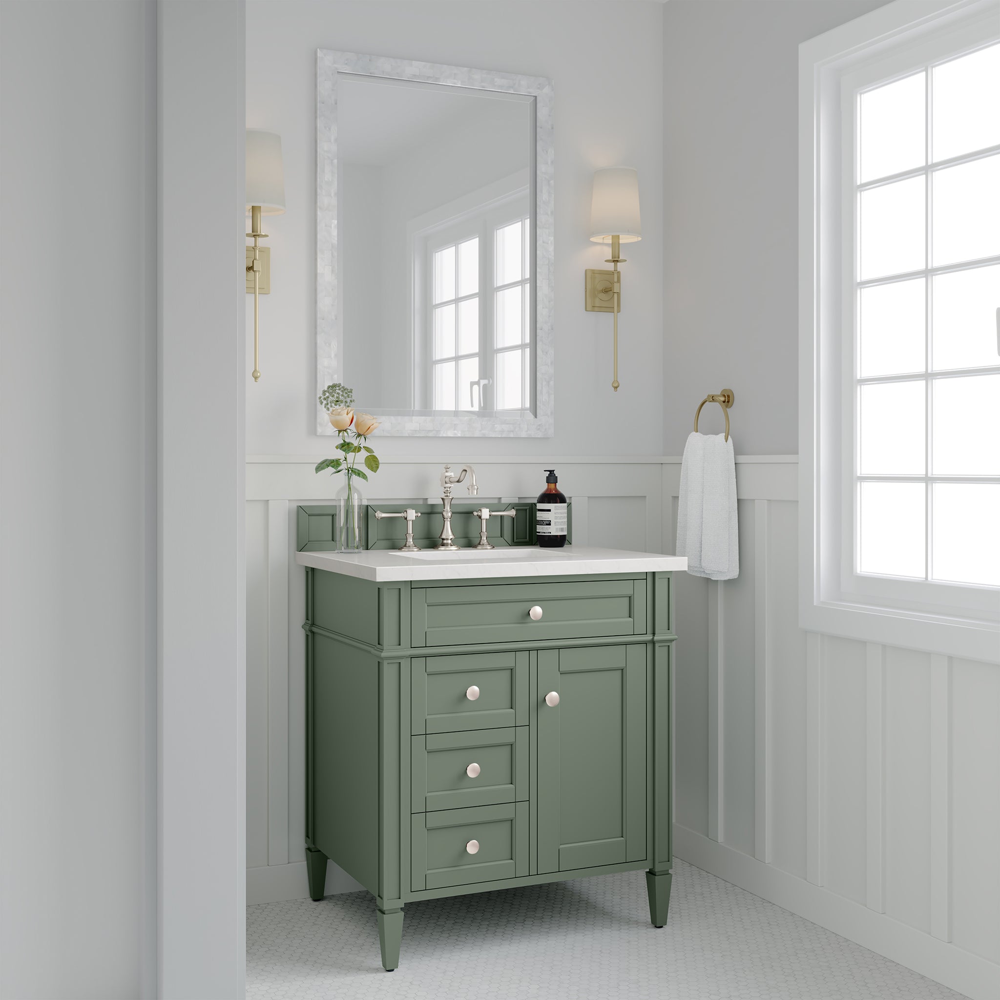 James Martin Brittany 30" Single Vanity in Smokey Celadon with 3cm Countertop