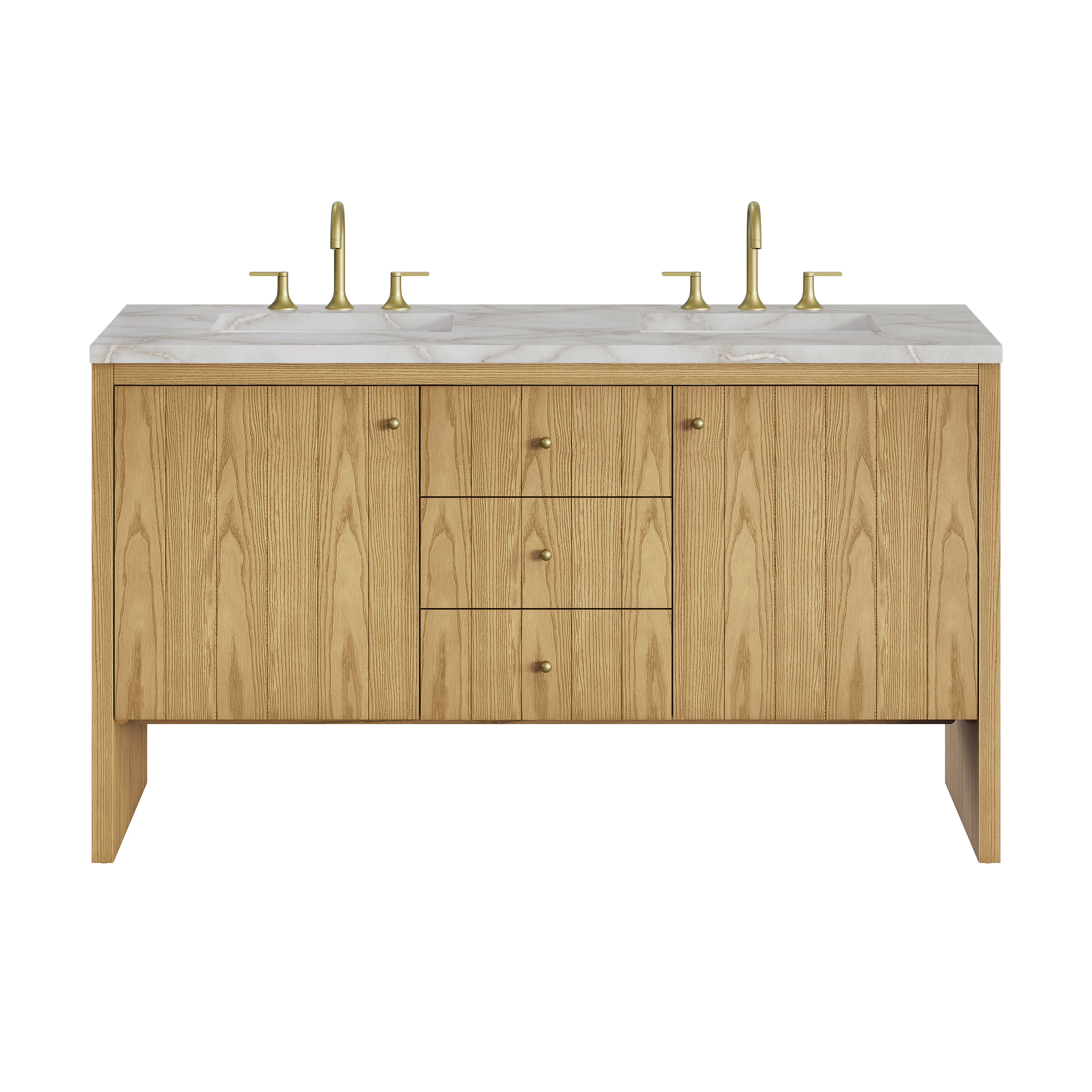 James Martin Hudson 60" Double Vanity in Light Natural Oak with 3cm Countertop and FreePower Wireless Charger