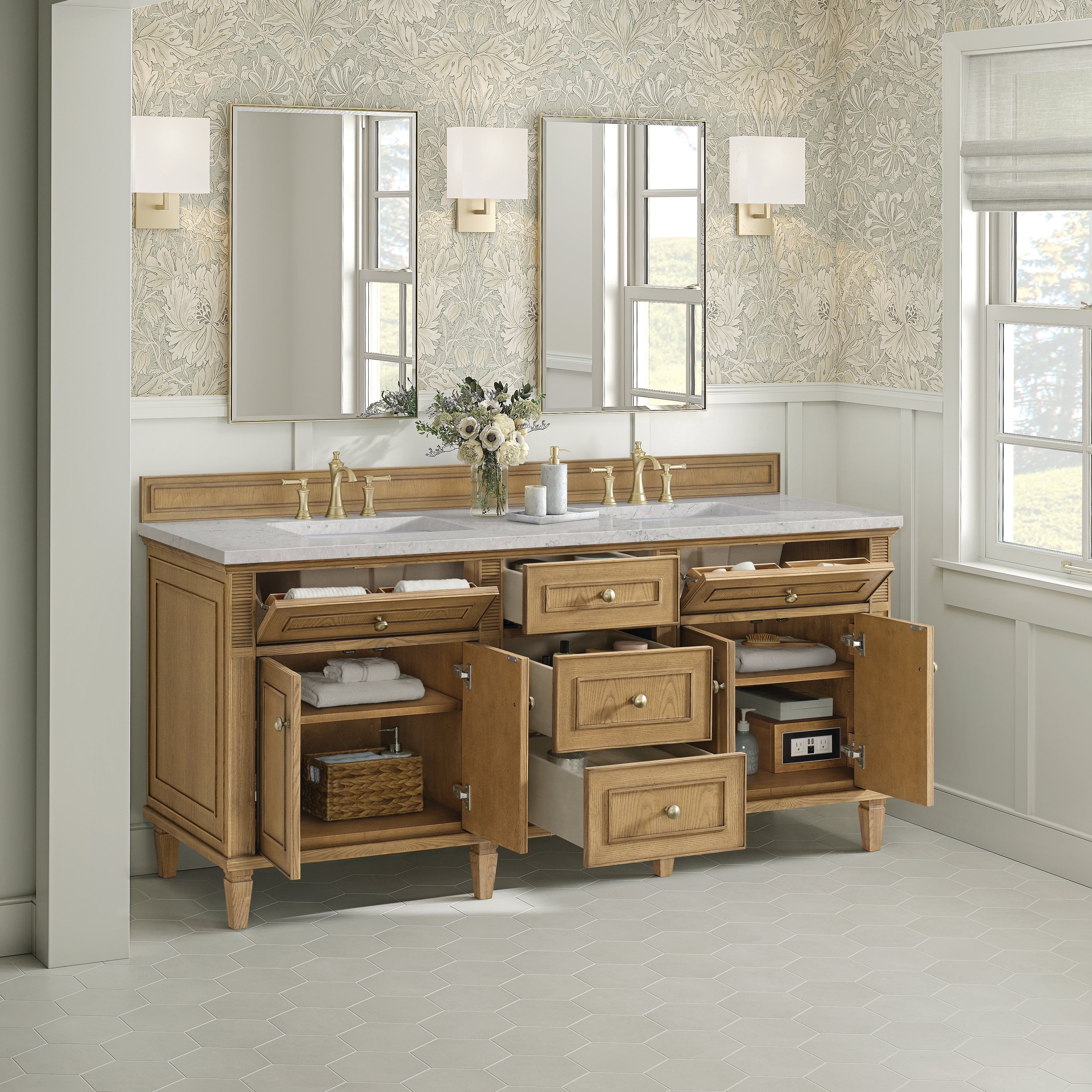 James Martin Lorelai 72" Double Vanity in Light Natural Oak with 3cm Countertop