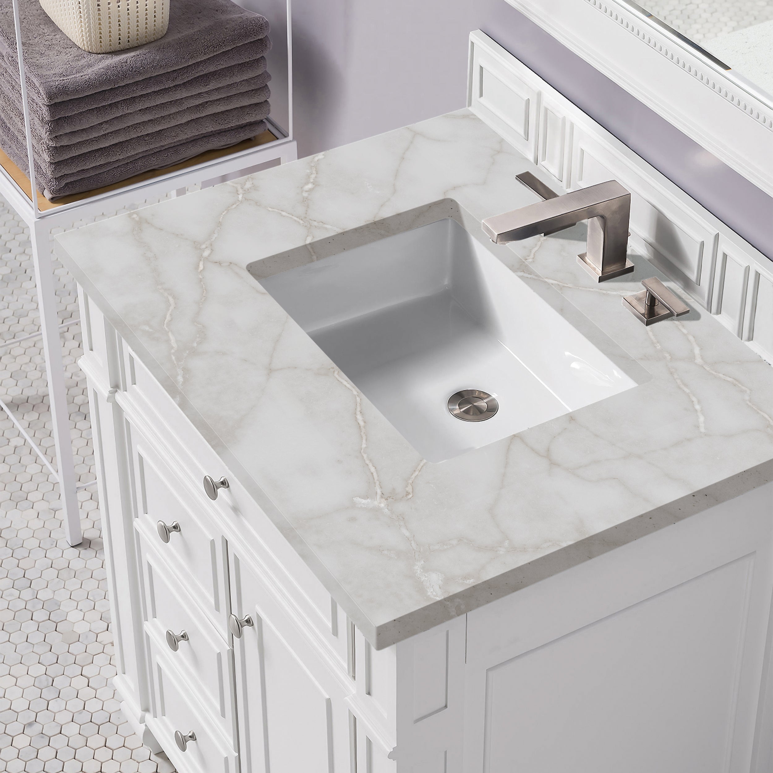 James Martin Bristol 30" Single Vanity in Bright White with 3cm Countertop