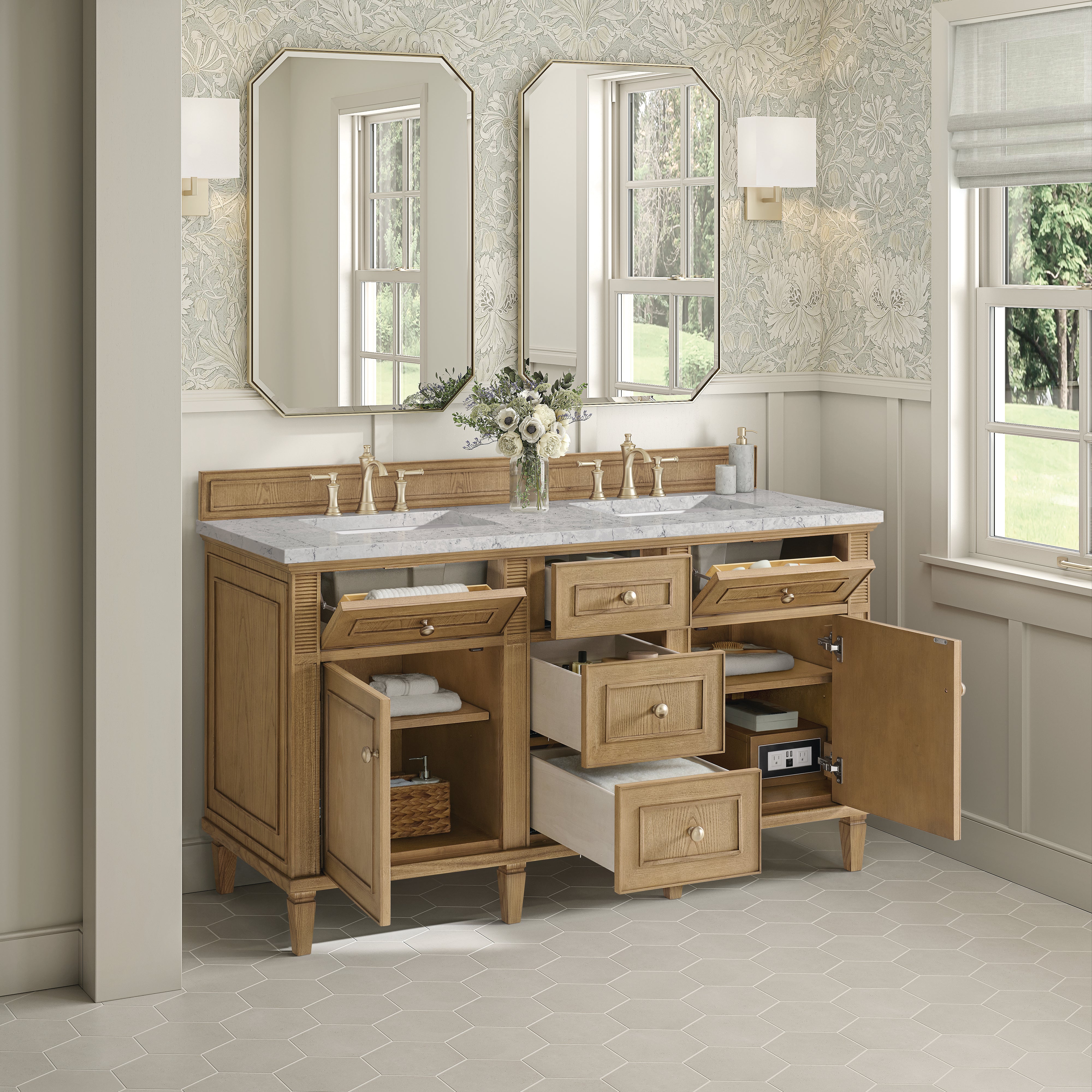 James Martin Lorelai 60" Double Vanity in Light Natural Oak with 3cm Countertop