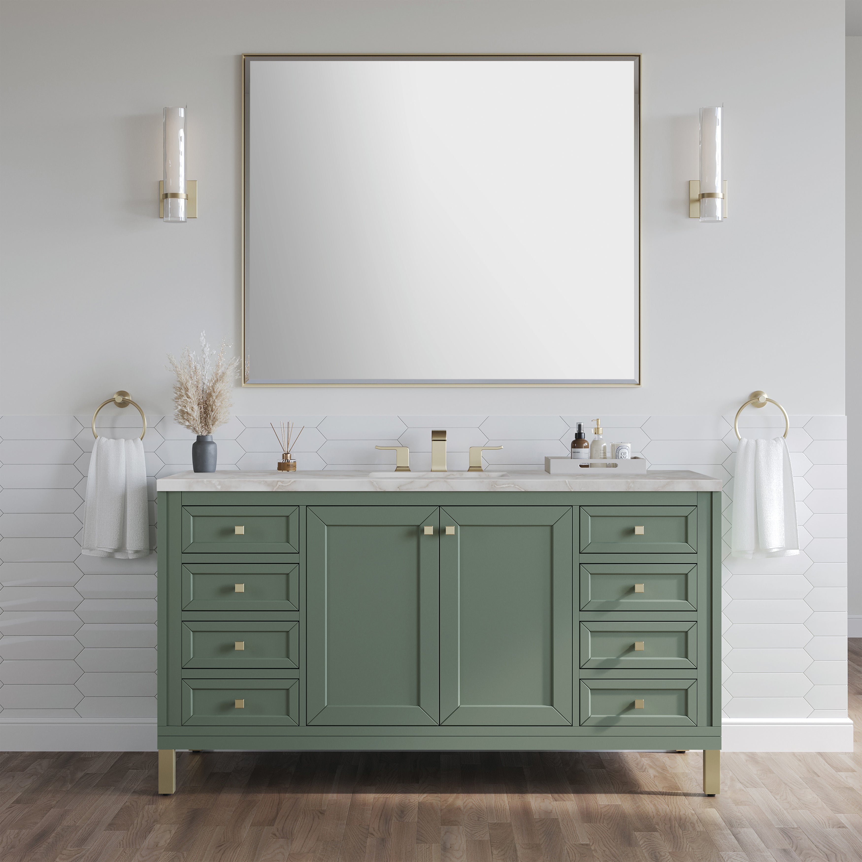 James Martin Chicago 60" Single Vanity in Smokey Celadon with 3cm Countertop and FreePower Wireless Charger