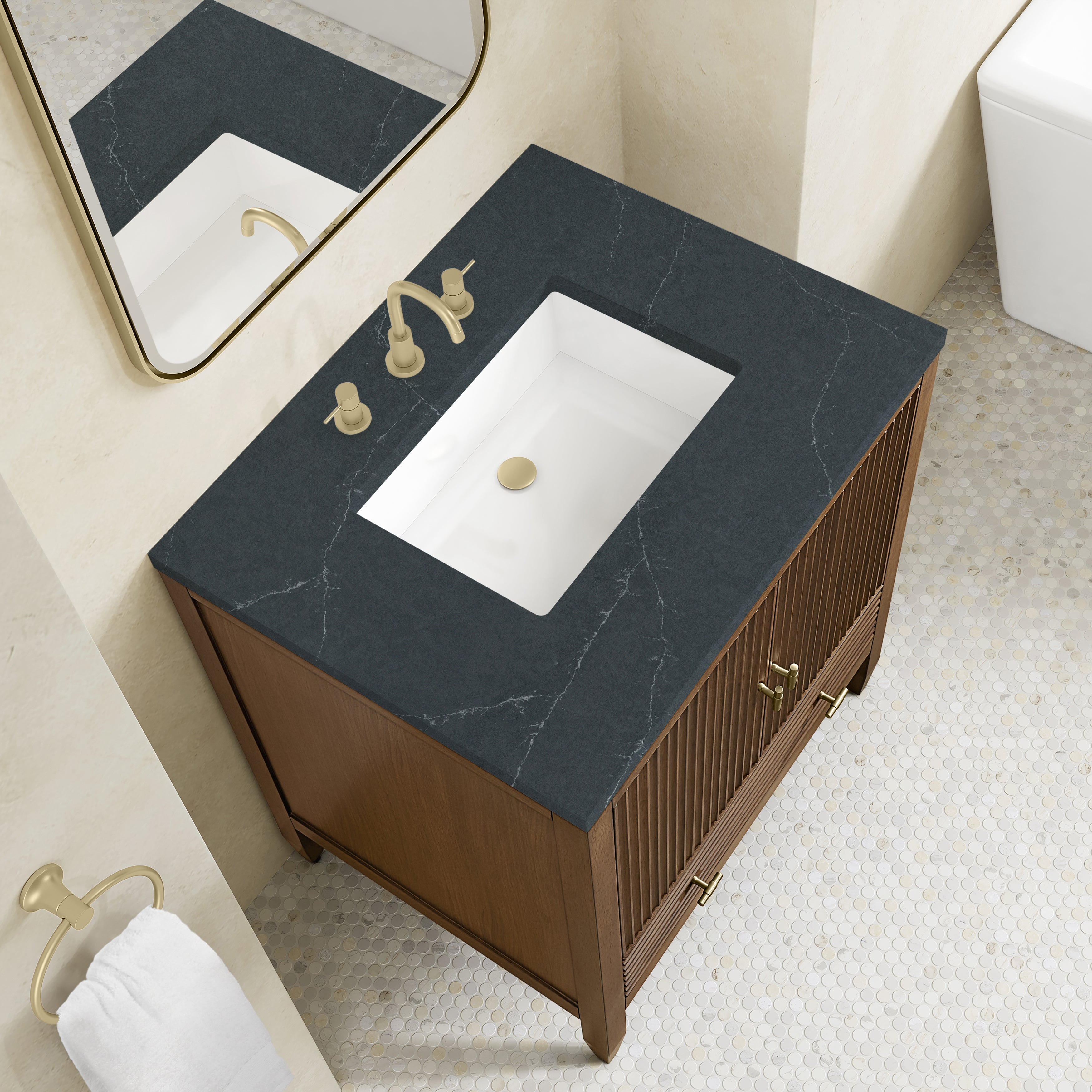 James Martin Myrrin 30" Single Vanity in Mid-Century Walnut with 3cm Countertop