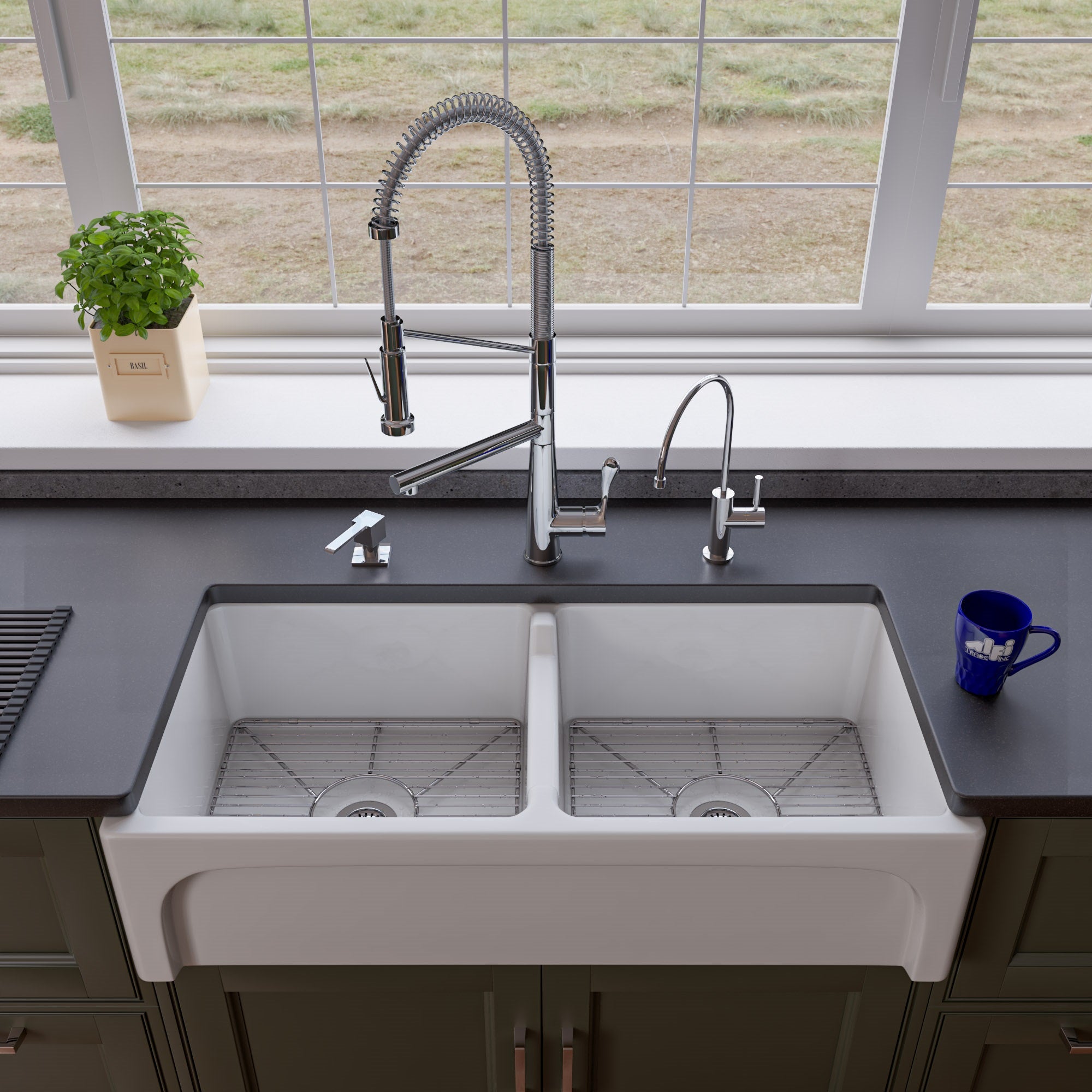 ALFI brand ABKF3787 Double Spout Commercial Spring Kitchen Faucet